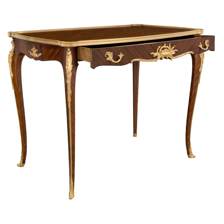 Ormolu French 19th Century Louis XV Style Side Table/Desk, Signed F. Linke For Sale