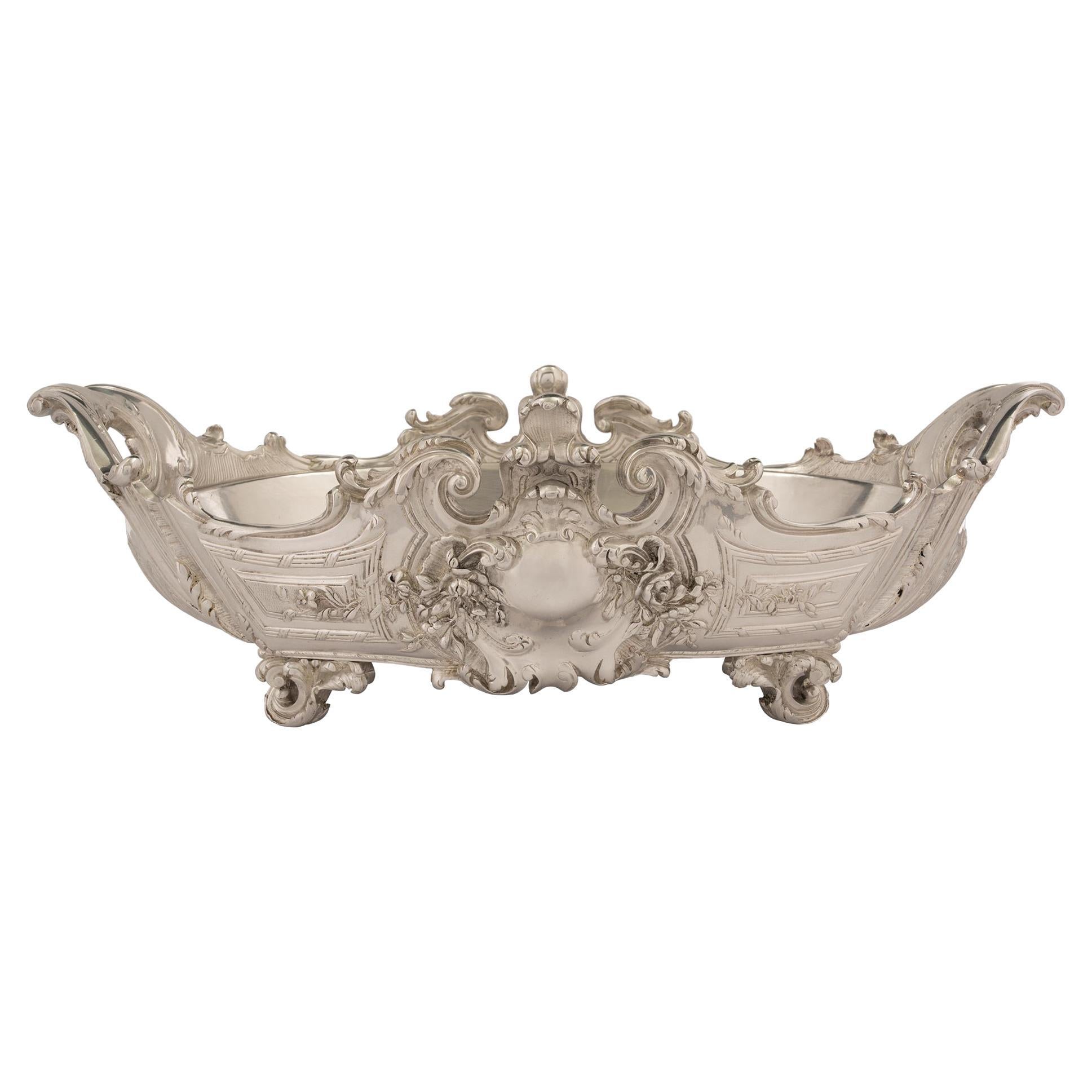 French 19th Century Louis XV Style Silvered Bronze Centerpiece