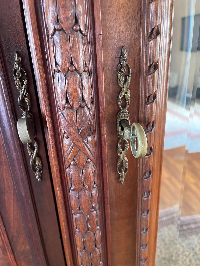 French 1950s Louis XV Style Stained Hand Carved Cherrywood Armoire 15