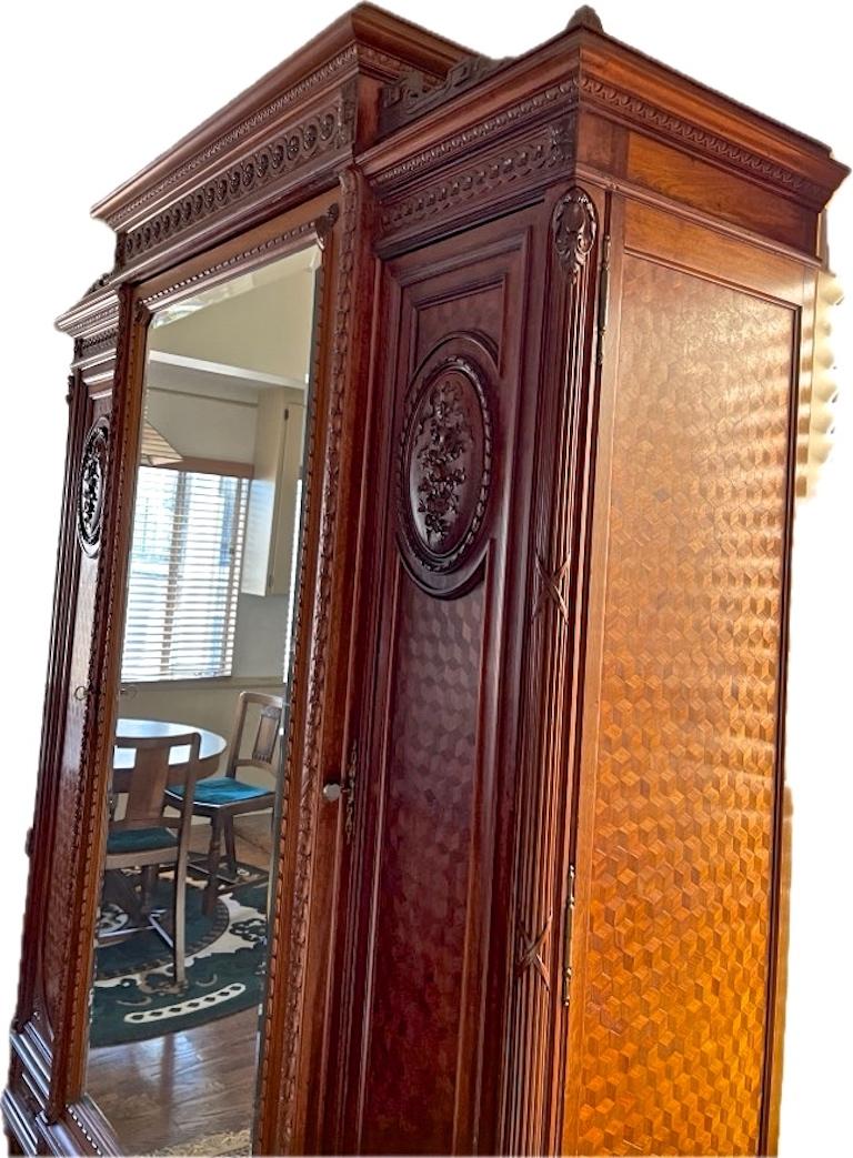 French 1950s Louis XV Style Stained Hand Carved Cherrywood Armoire For Sale 1