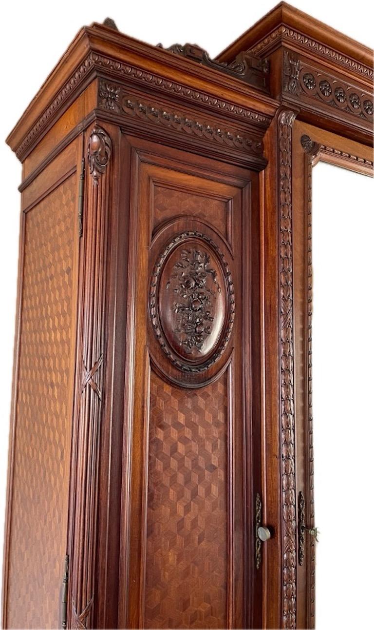 French 1950s Louis XV Style Stained Hand Carved Cherrywood Armoire For Sale 3