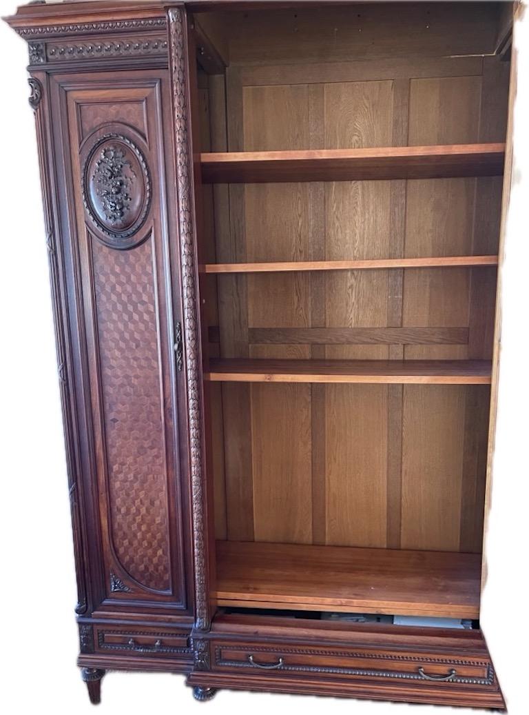 French 1950s Louis XV Style Stained Hand Carved Cherrywood Armoire 4