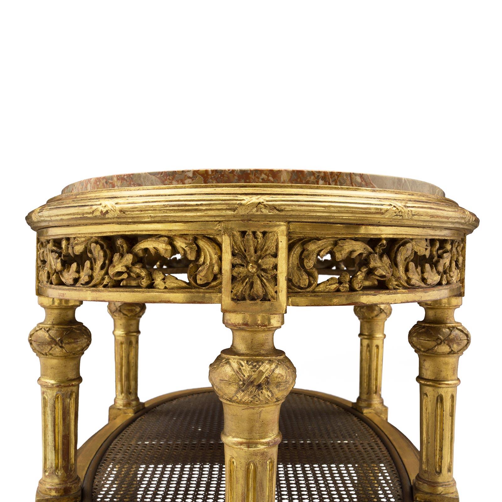 French 19th Century Louis XV Style Three-Tiered Giltwood and Marble Table For Sale 1