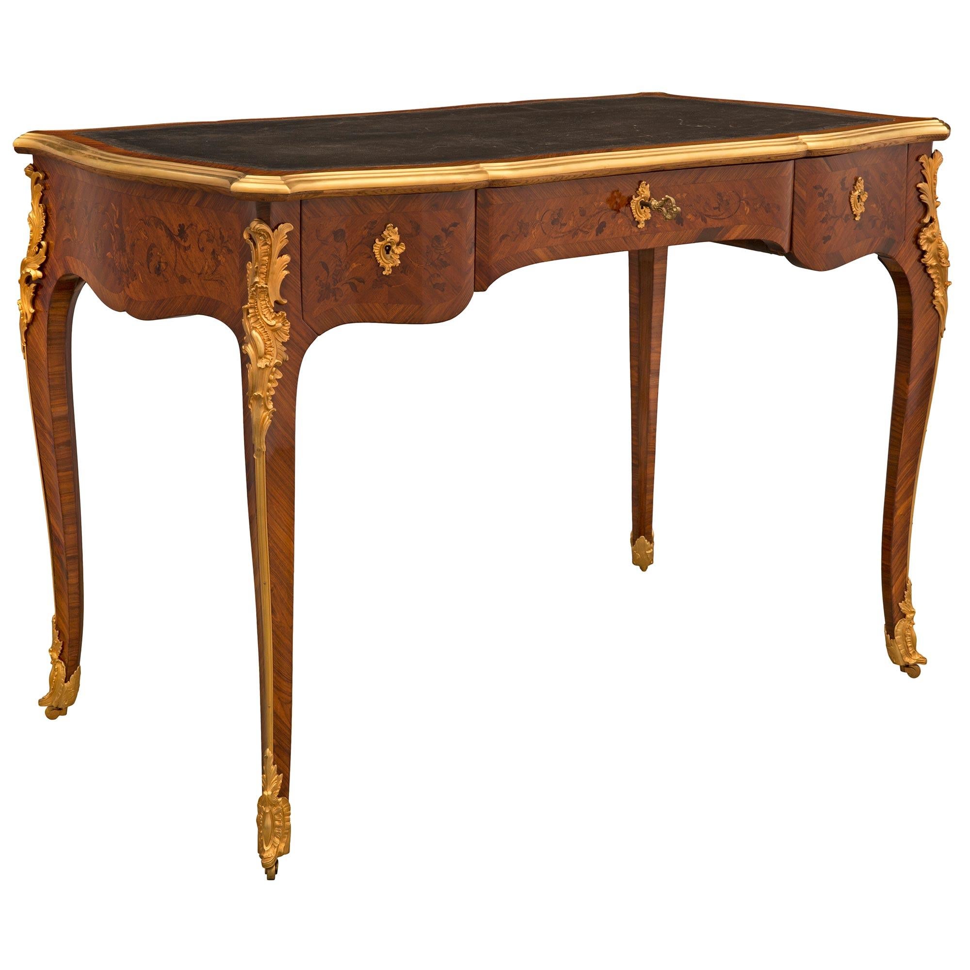 French 19th Century Louis XV Style Tulipwood and Kingwood Desk In Good Condition For Sale In West Palm Beach, FL