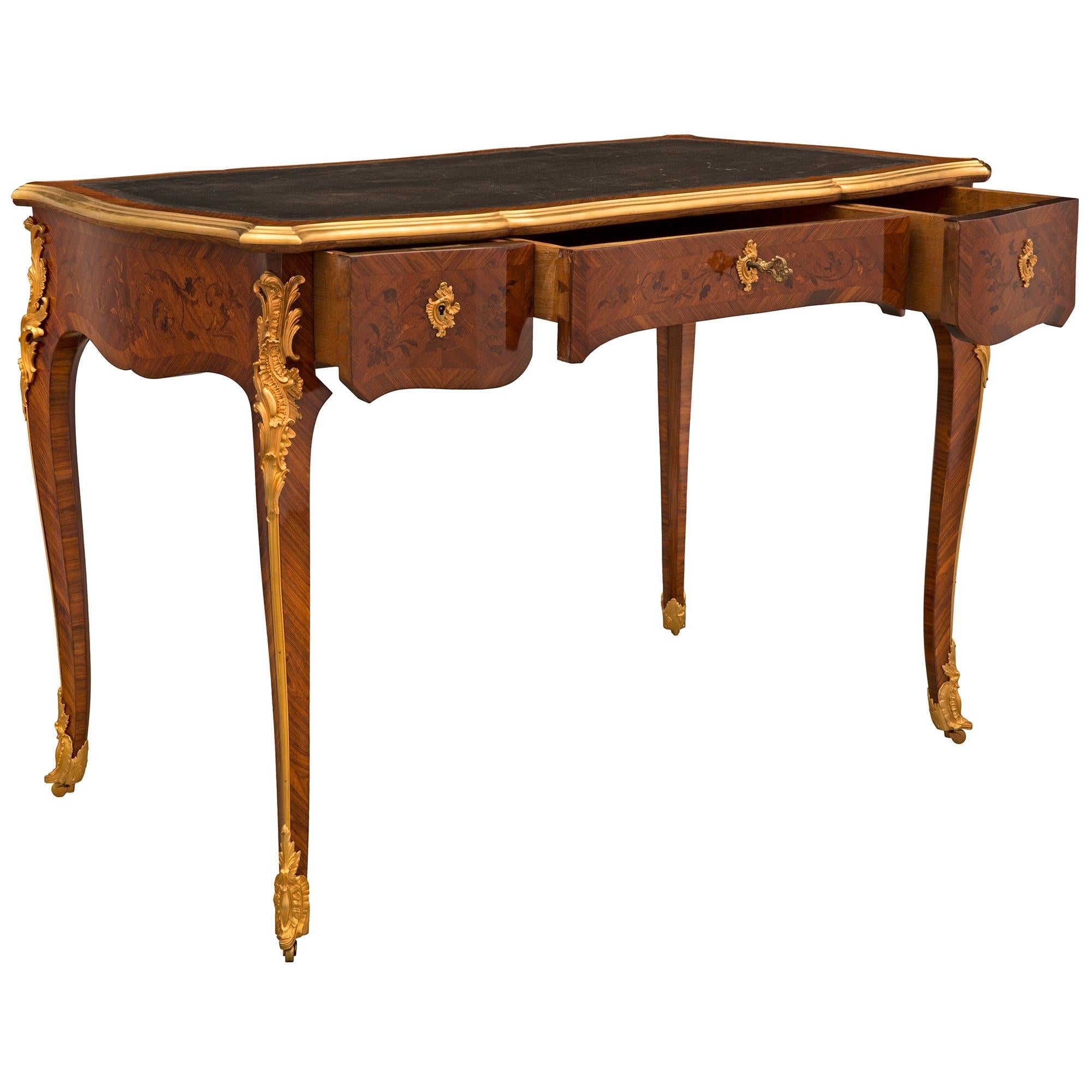 Ormolu French 19th Century Louis XV Style Tulipwood and Kingwood Desk For Sale