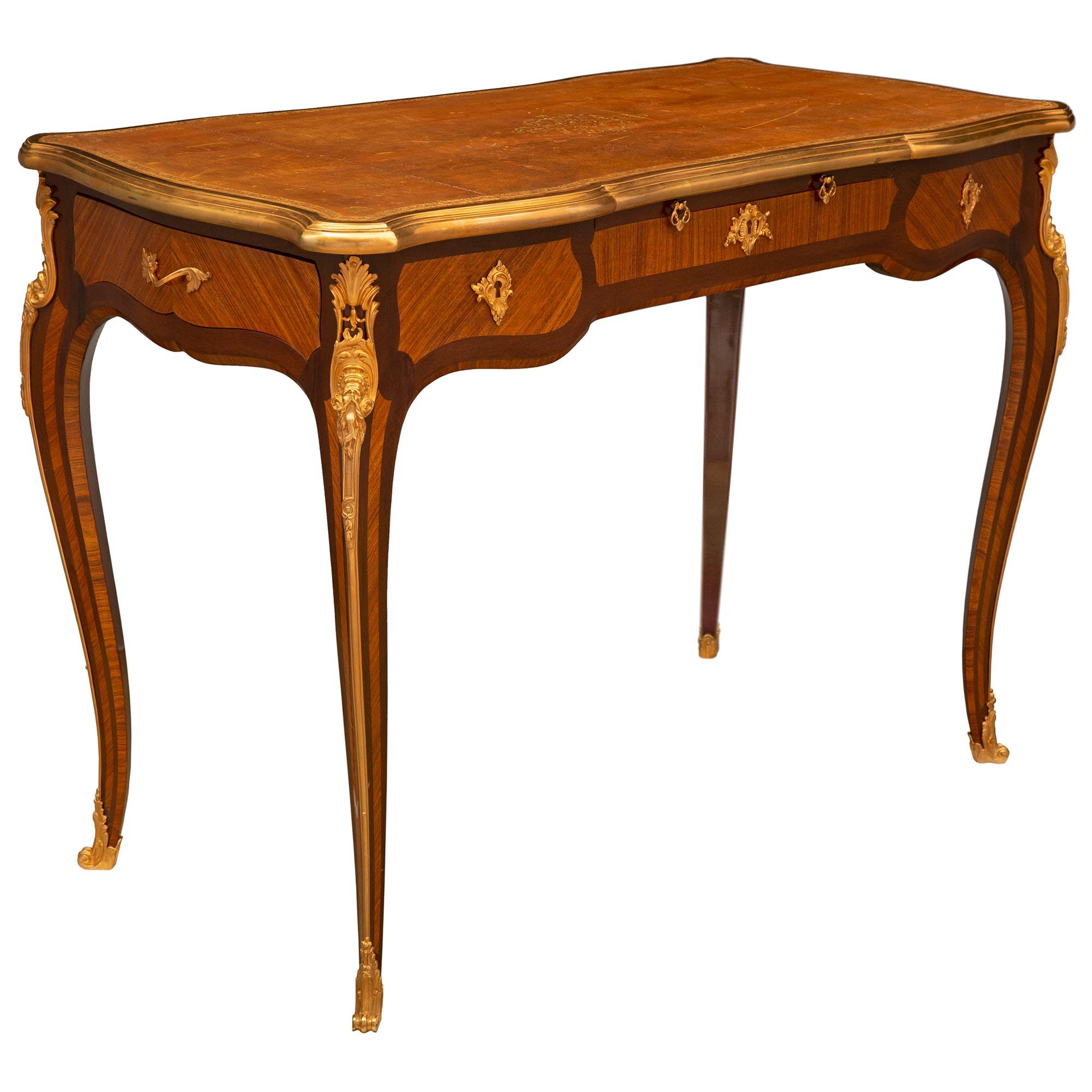 French 19th Century Louis XV Style Tulipwood and Kingwood Ladies Writing Desk In Good Condition For Sale In West Palm Beach, FL