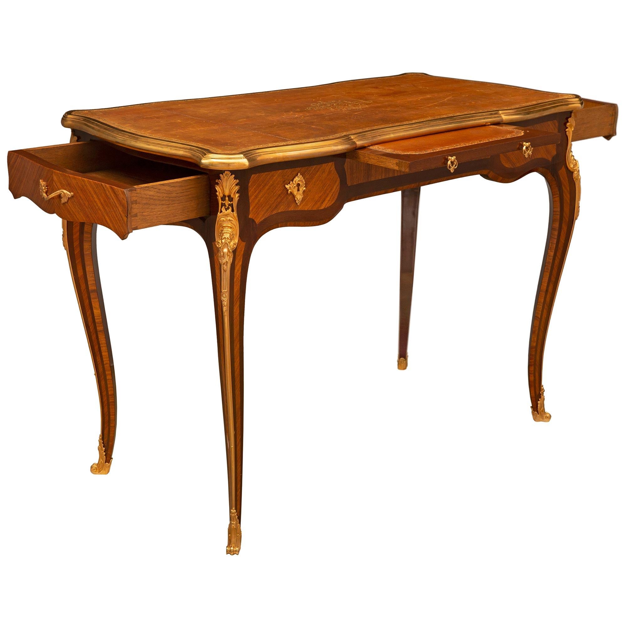 Ormolu French 19th Century Louis XV Style Tulipwood and Kingwood Ladies Writing Desk For Sale