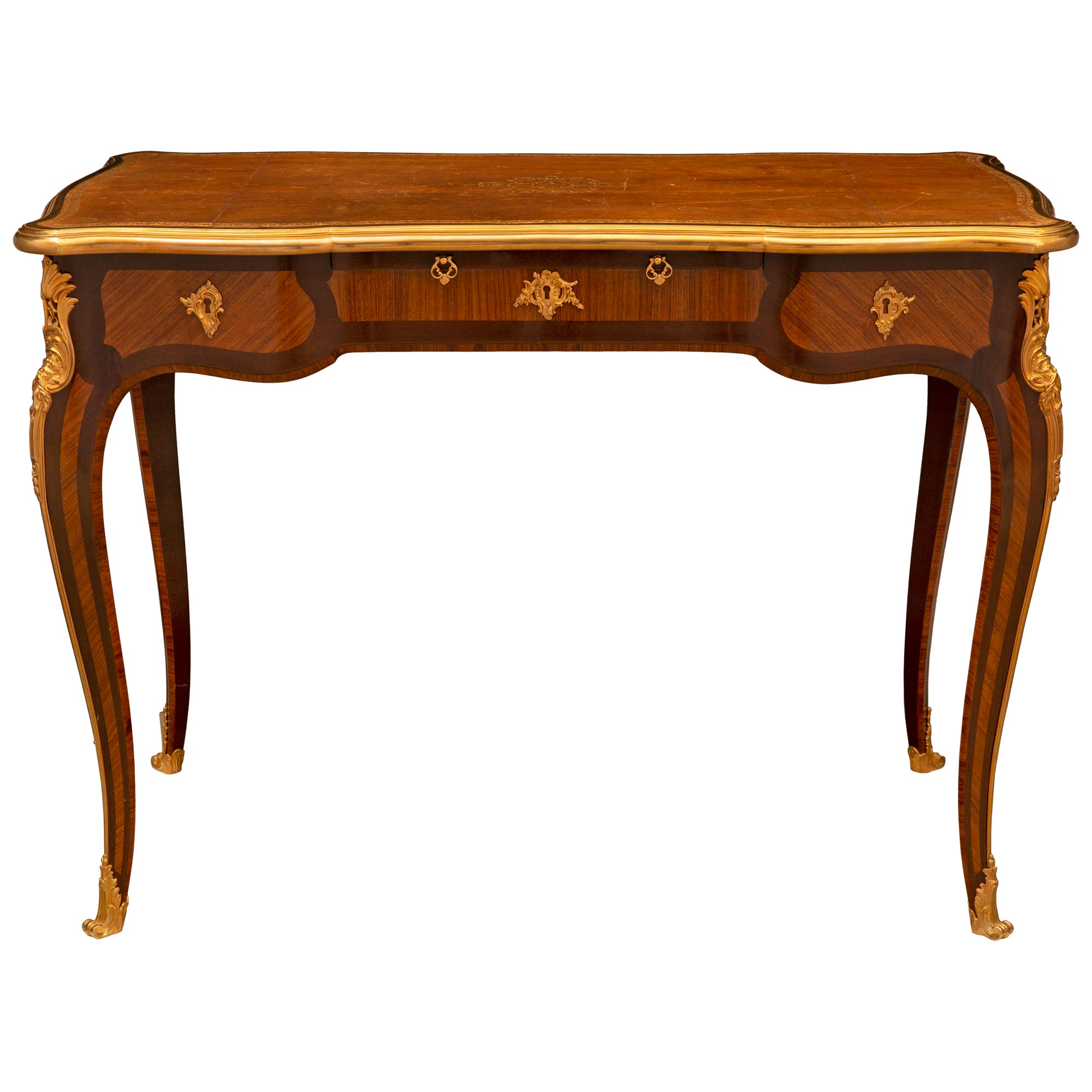Schreibtisch für Damen aus Tulpenholz und Veilchenholz im Louis XV.-Stil des 19. Jahrhunderts im Angebot