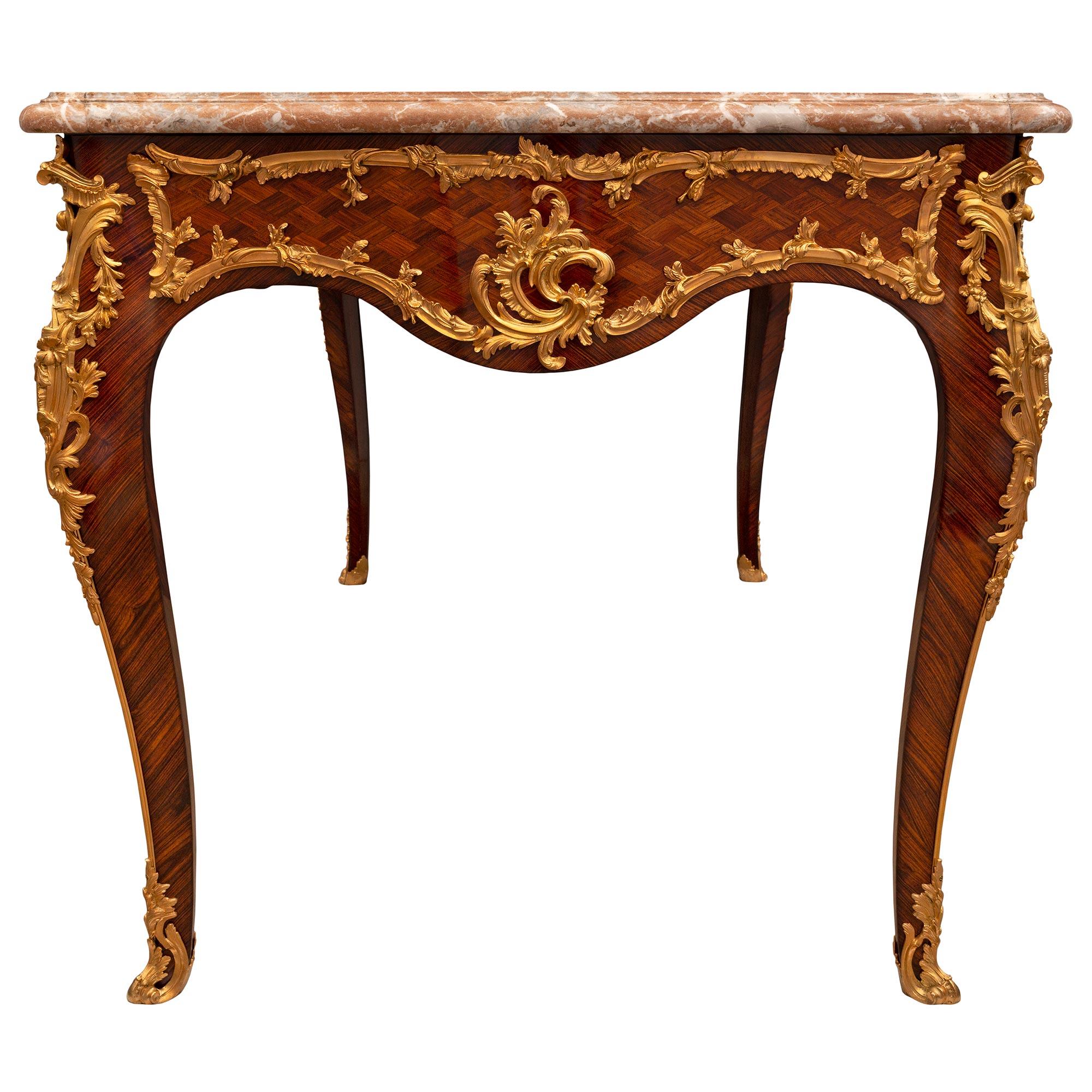 French 19th Century Louis XV Style Tulipwood and Ormolu Center Table For Sale 2