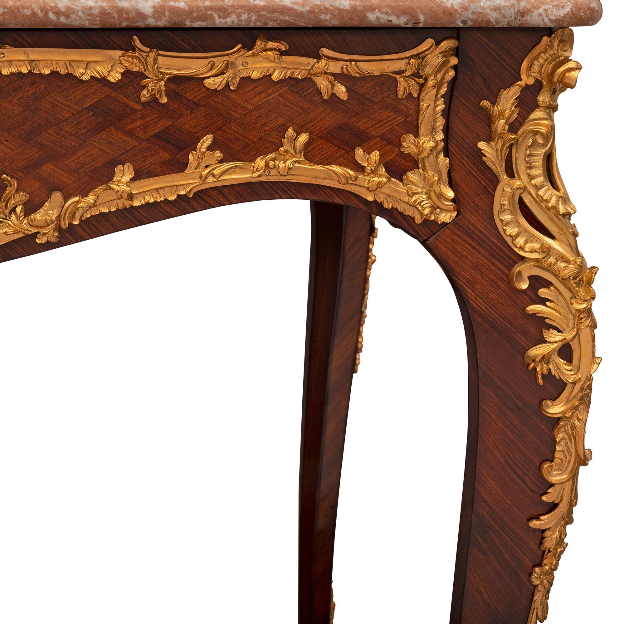 French 19th Century Louis XV Style Tulipwood and Ormolu Center Table For Sale 4