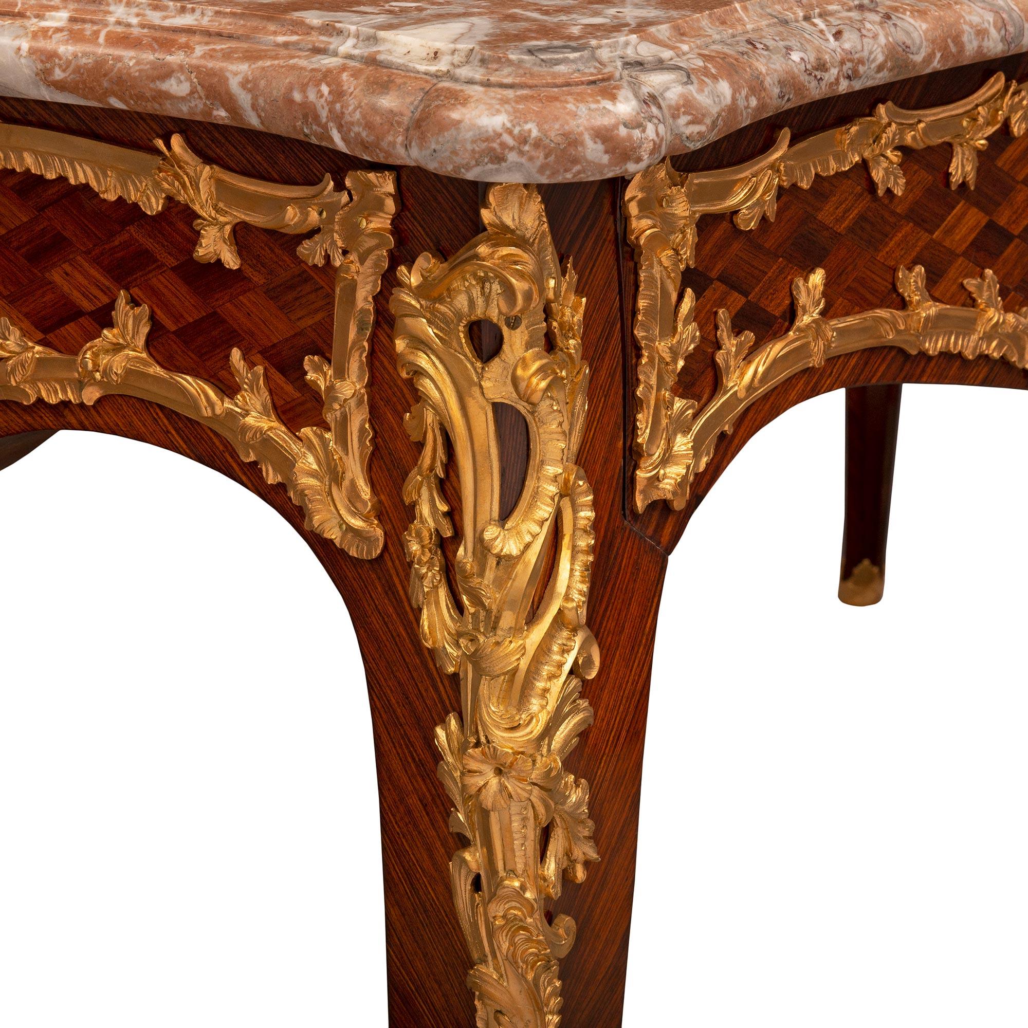 French 19th Century Louis XV Style Tulipwood and Ormolu Center Table For Sale 5