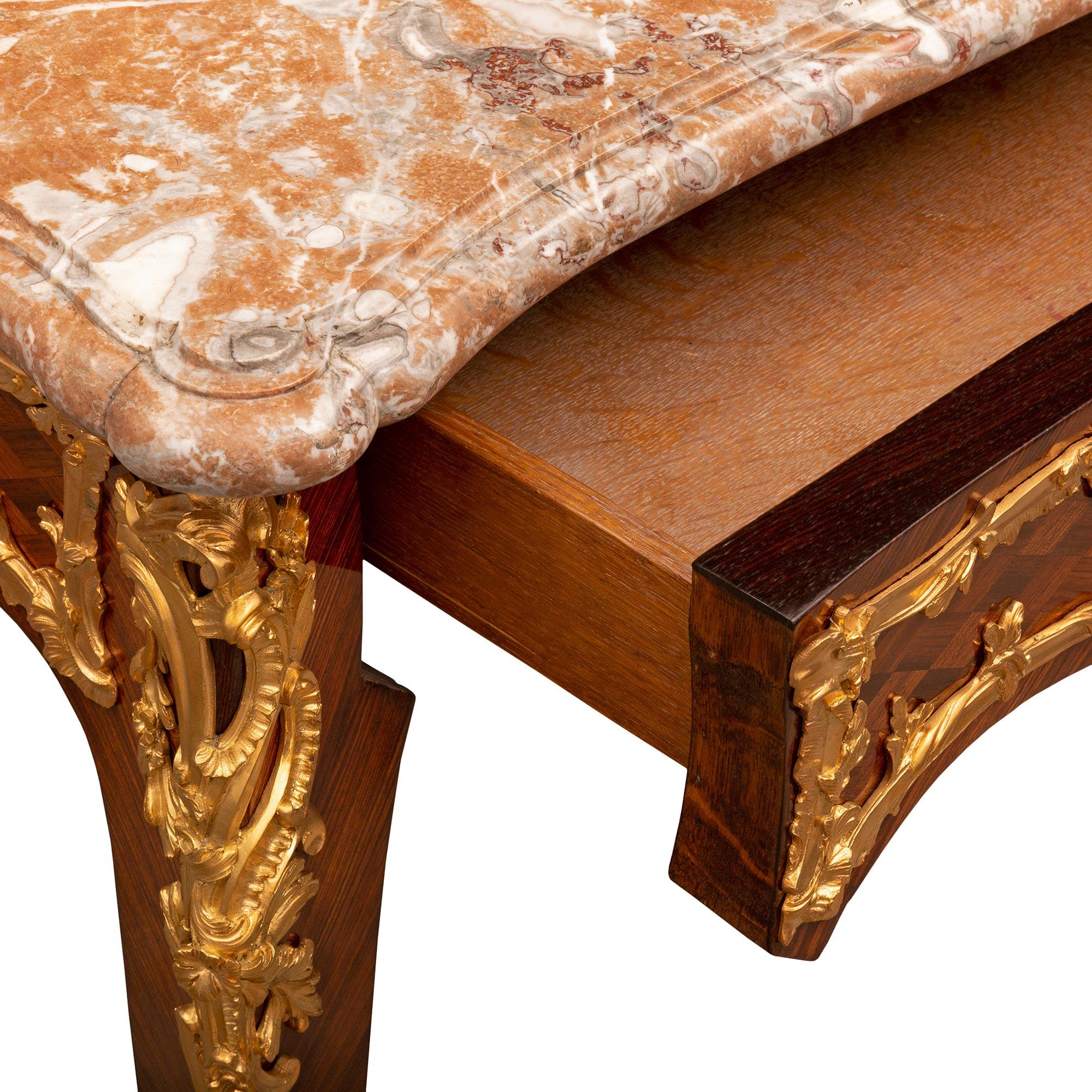 French 19th Century Louis XV Style Tulipwood and Ormolu Center Table For Sale 6