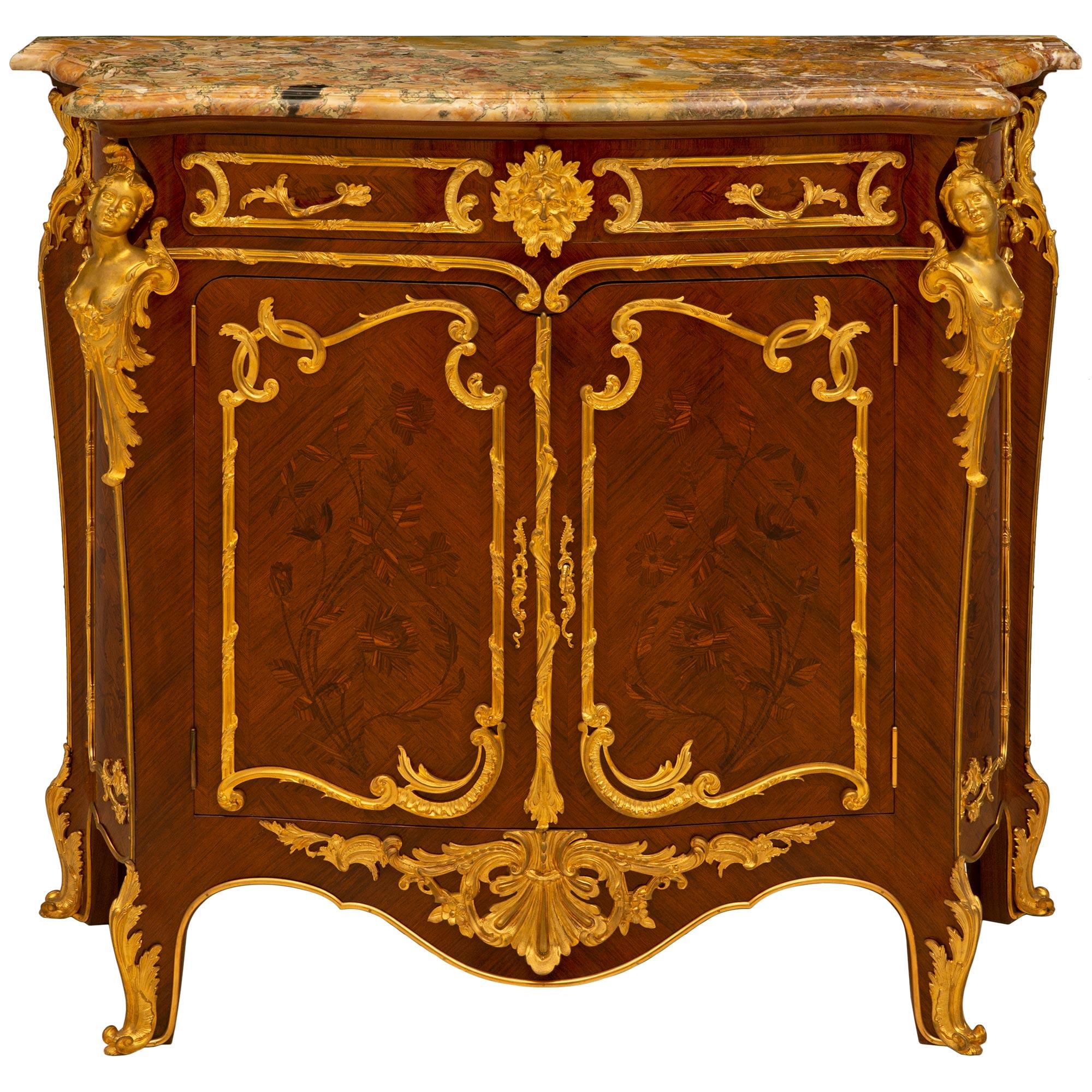 French 19th Century Louis XV Style Tulipwood Kingwood and Ormolu Cabinet For Sale 9