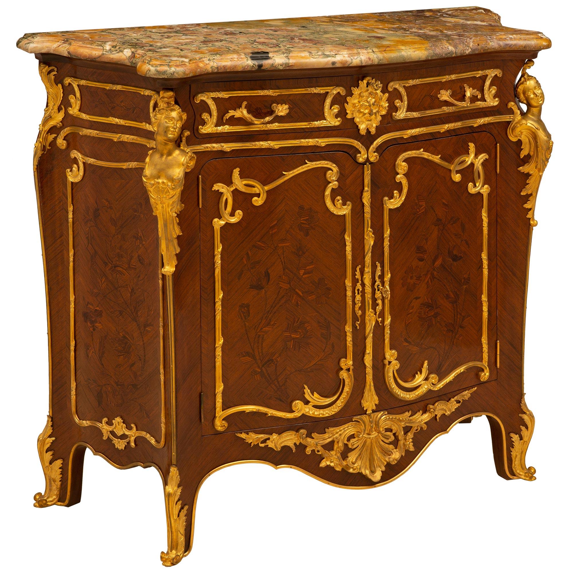 French 19th Century Louis XV Style Tulipwood Kingwood and Ormolu Cabinet In Good Condition For Sale In West Palm Beach, FL