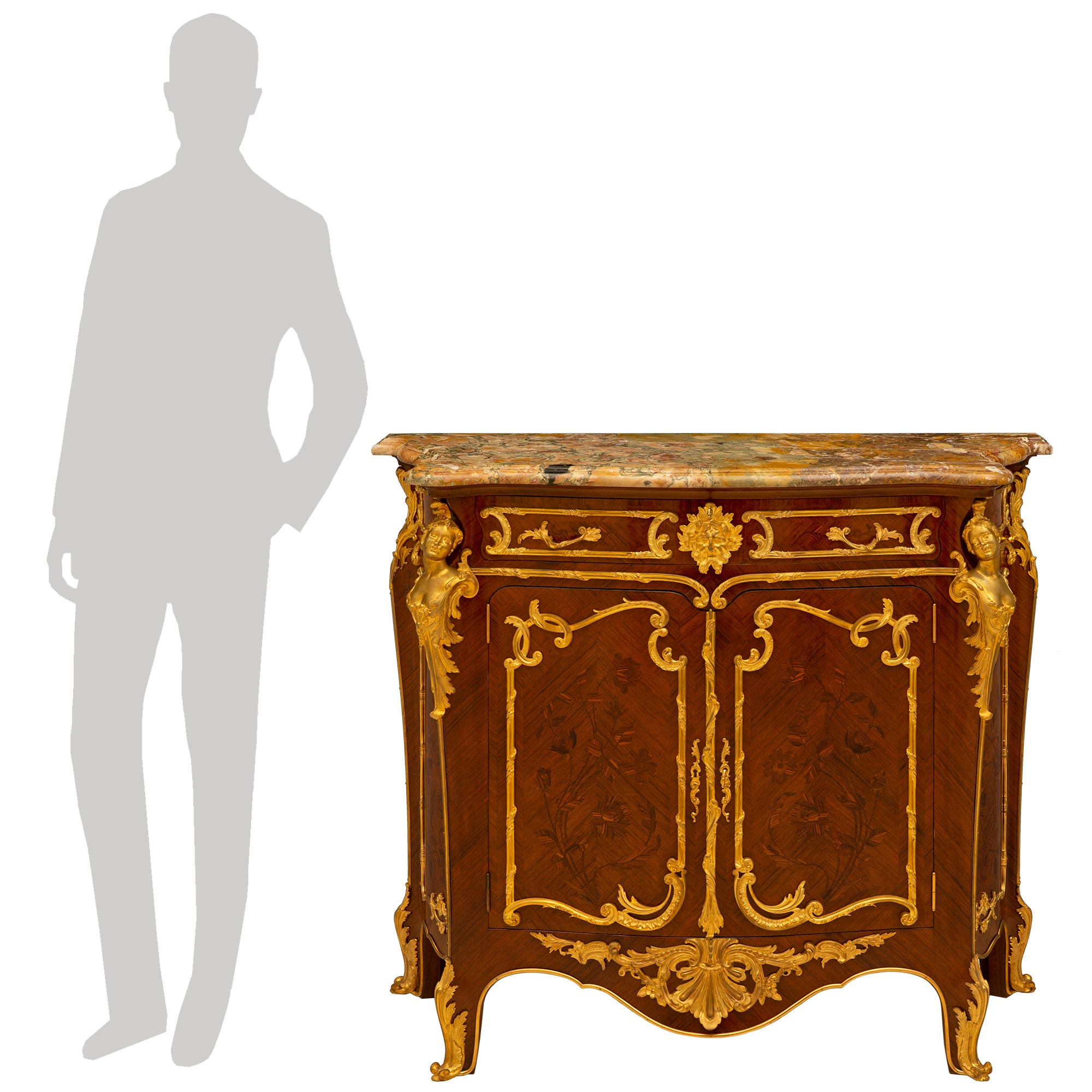 French 19th Century Louis XV Style Tulipwood Kingwood and Ormolu Cabinet For Sale