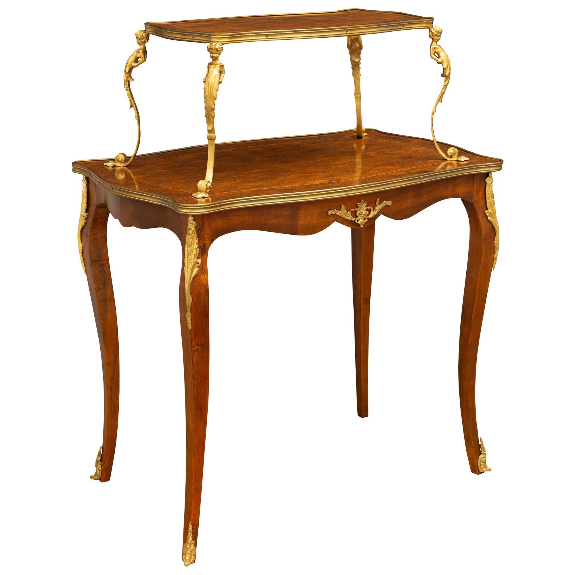 French 19th Century Louis XV Style Two-Tier Mahogany and Ormolu Serving Table In Good Condition For Sale In West Palm Beach, FL