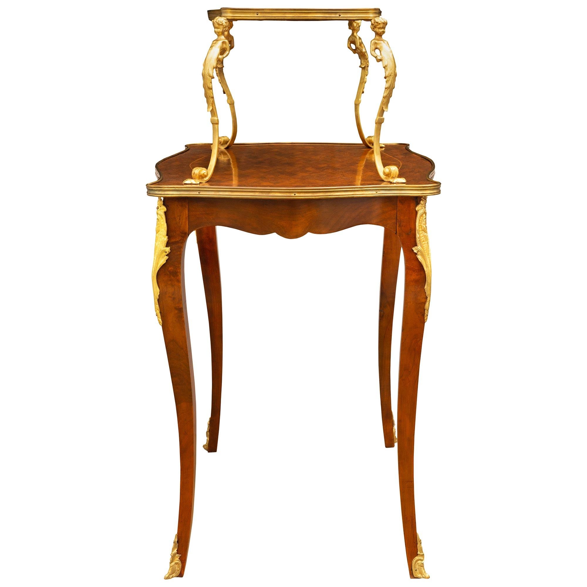 French 19th Century Louis XV Style Two-Tier Mahogany and Ormolu Serving Table For Sale 1