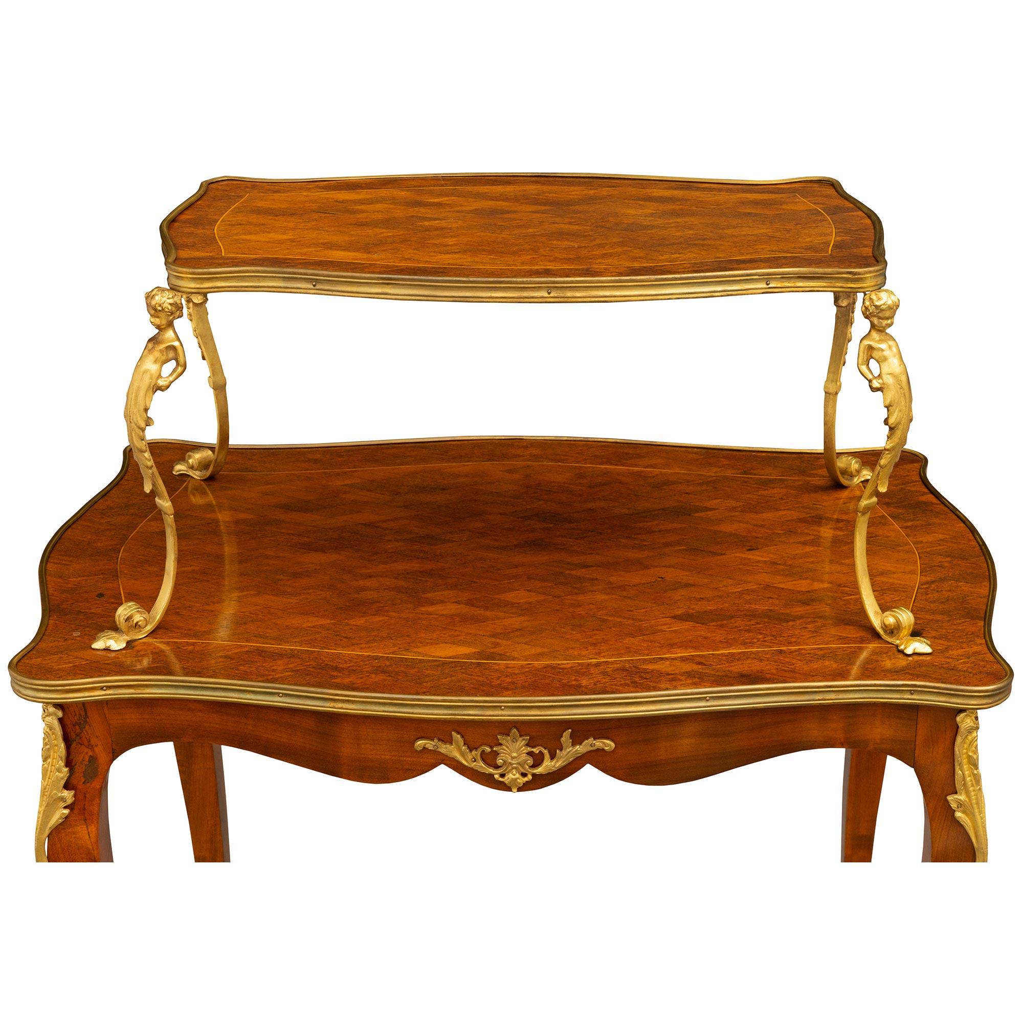 French 19th Century Louis XV Style Two-Tier Mahogany and Ormolu Serving Table For Sale 2