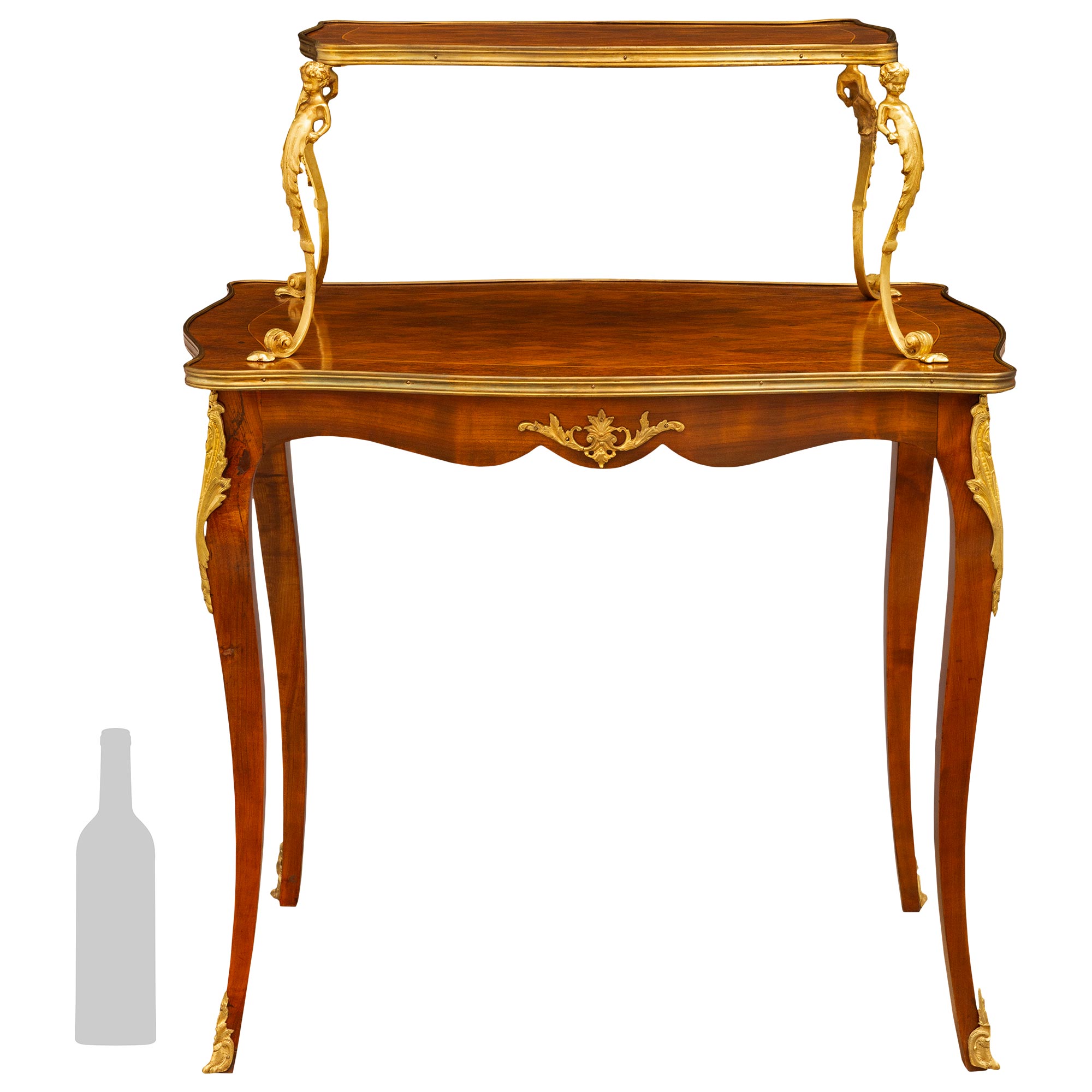French 19th Century Louis XV Style Two-Tier Mahogany and Ormolu Serving Table