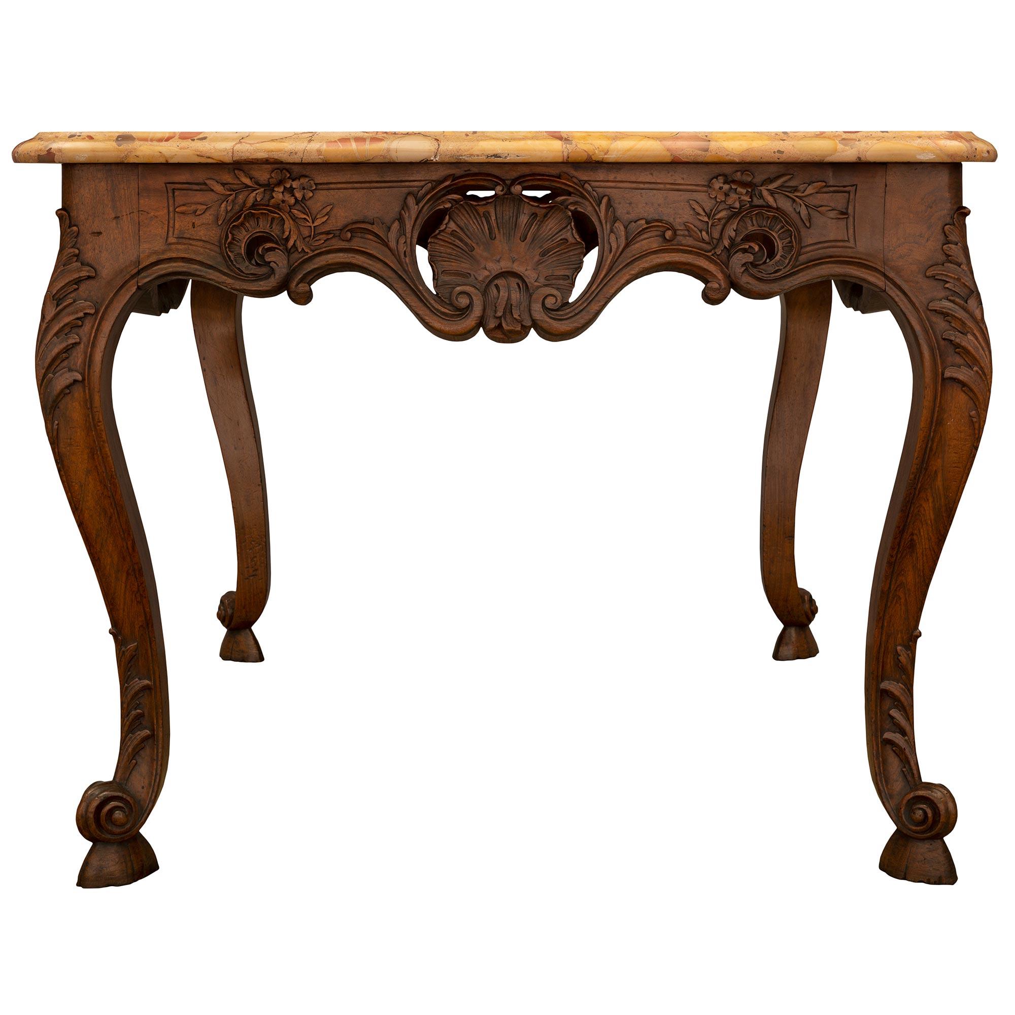 Marble French 19th Century Louis XV Style Walnut Center Table For Sale