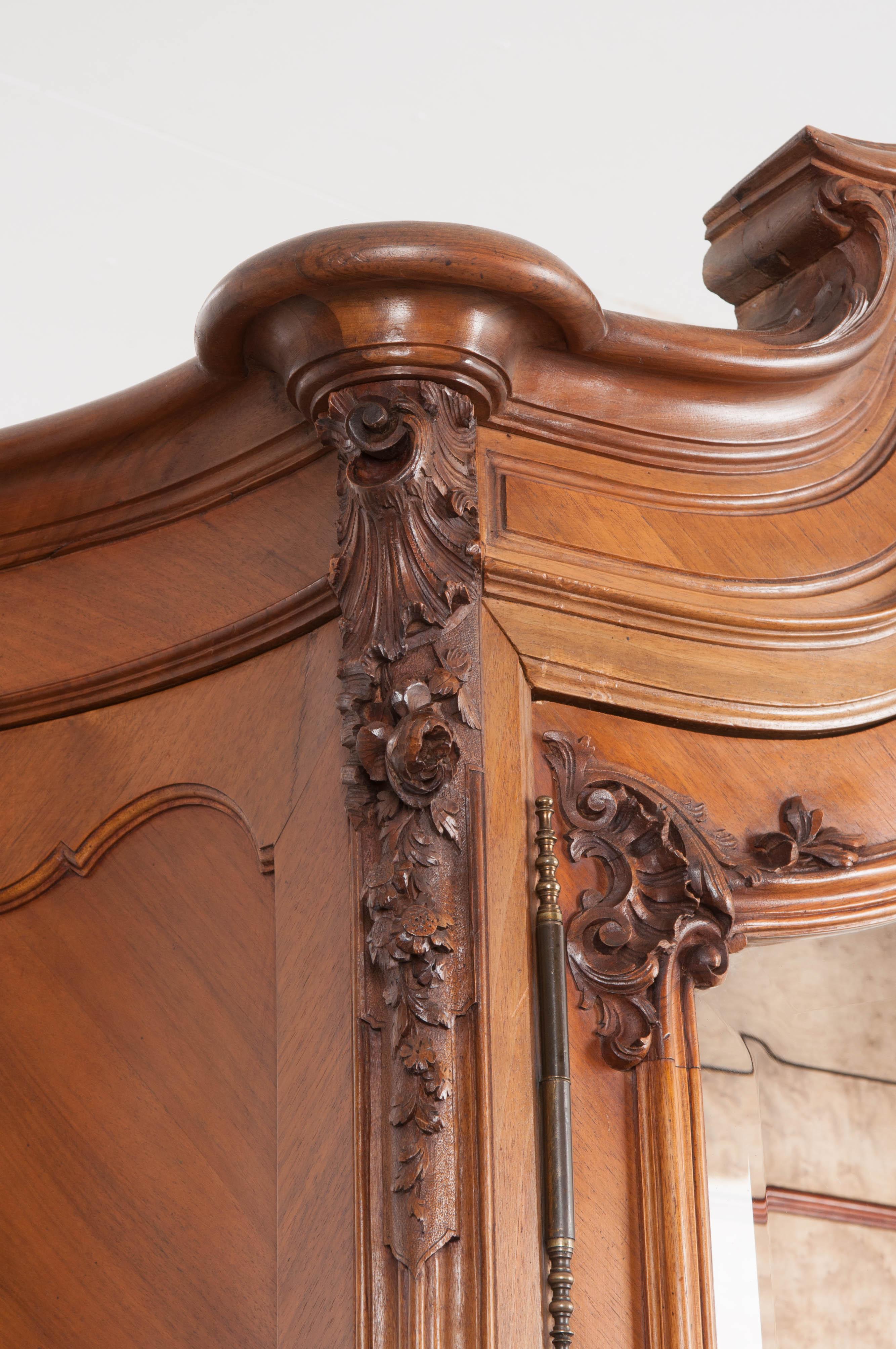 Beveled French 19th Century Louis XV Style Walnut Display Armoire