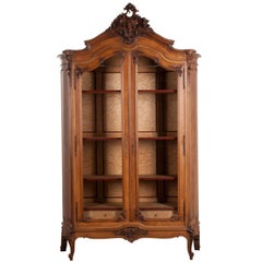 Antique French 19th Century Louis XV Style Walnut Display Armoire