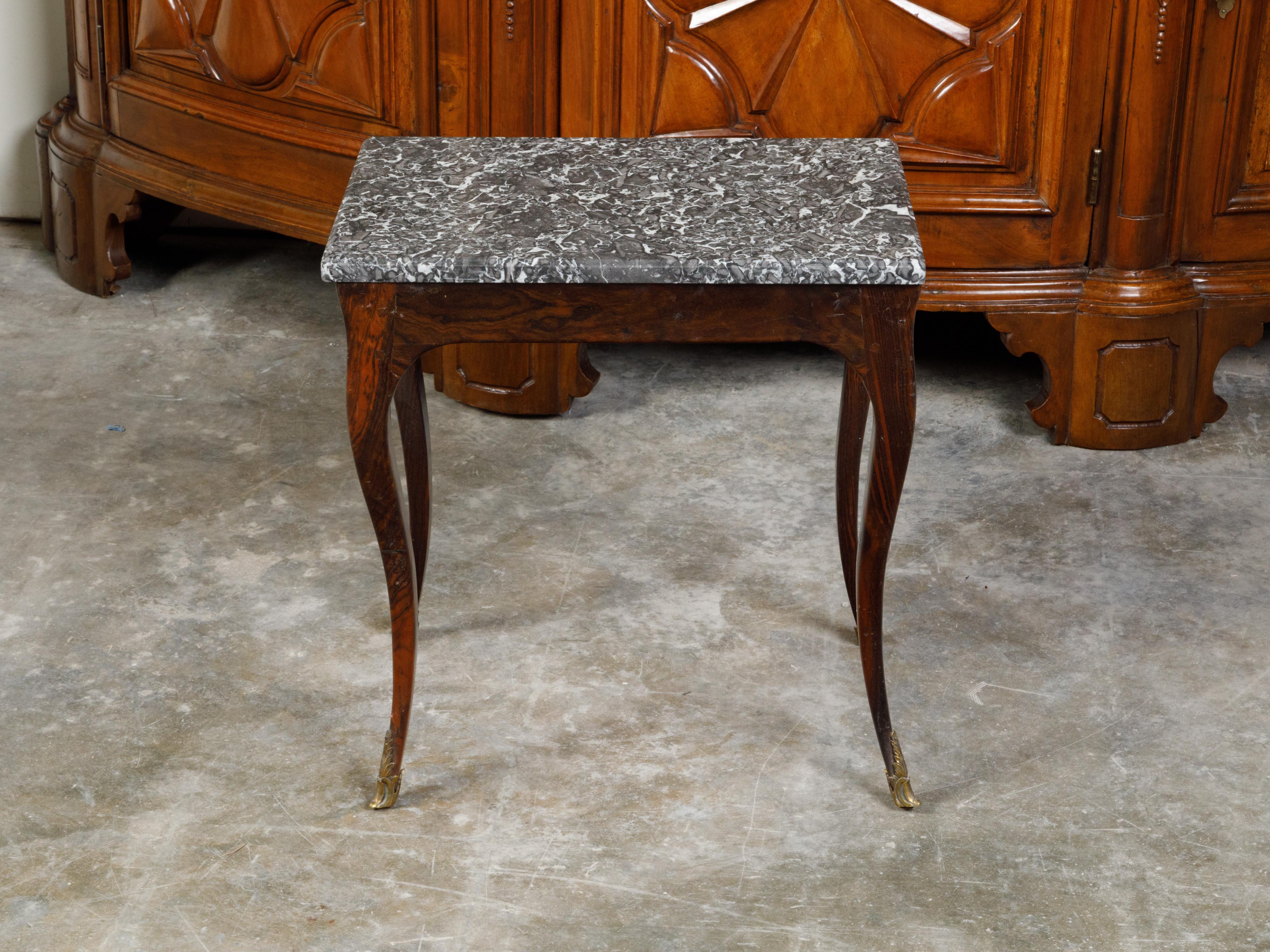 French 19th Century Louis XV Style Walnut Side Table with Grey Marble Top For Sale 7