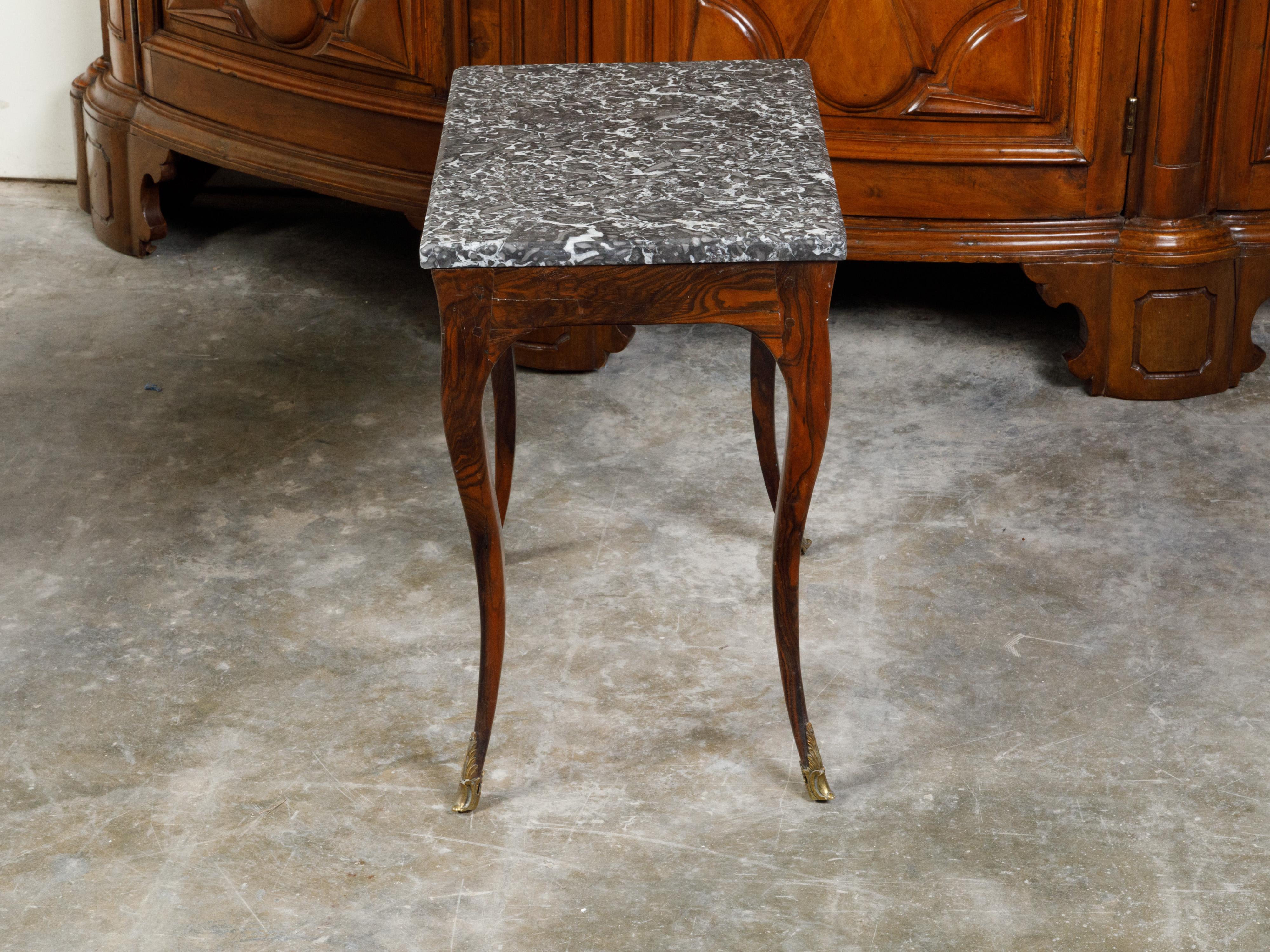 French 19th Century Louis XV Style Walnut Side Table with Grey Marble Top For Sale 8