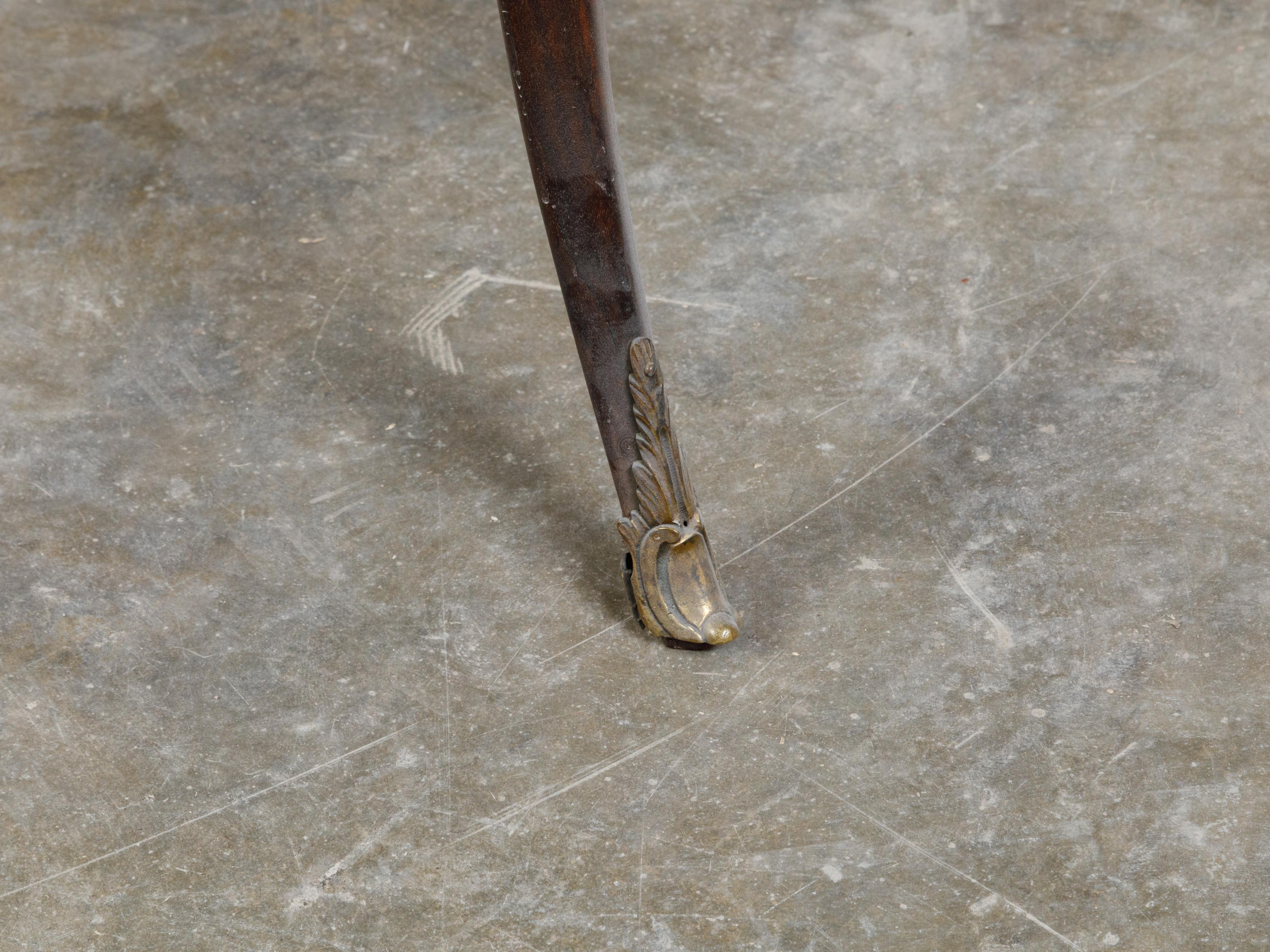 Bronze French 19th Century Louis XV Style Walnut Side Table with Grey Marble Top For Sale