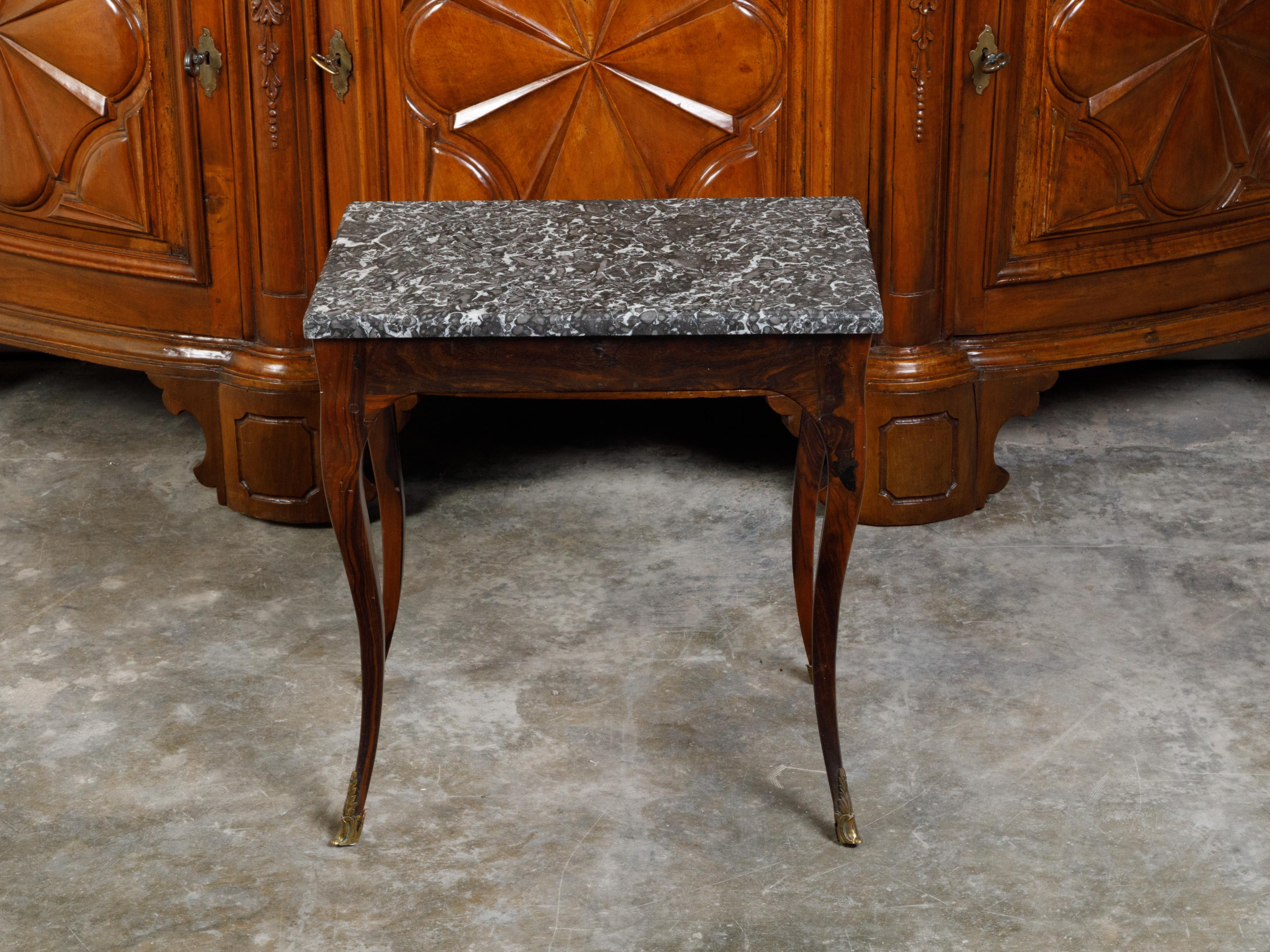 French 19th Century Louis XV Style Walnut Side Table with Grey Marble Top For Sale 3