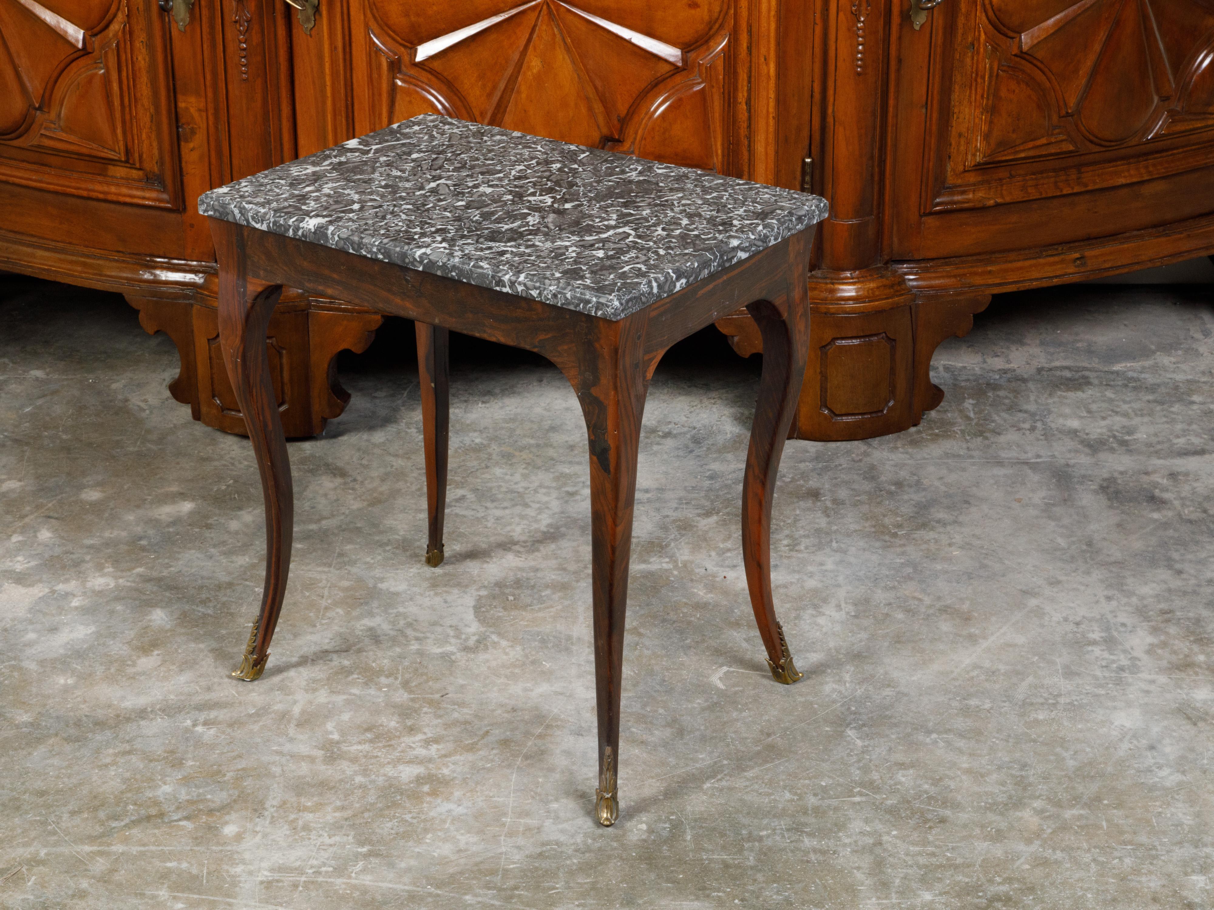 French 19th Century Louis XV Style Walnut Side Table with Grey Marble Top For Sale 4