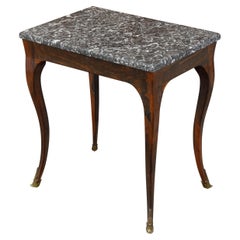 Antique French 19th Century Louis XV Style Walnut Side Table with Grey Marble Top