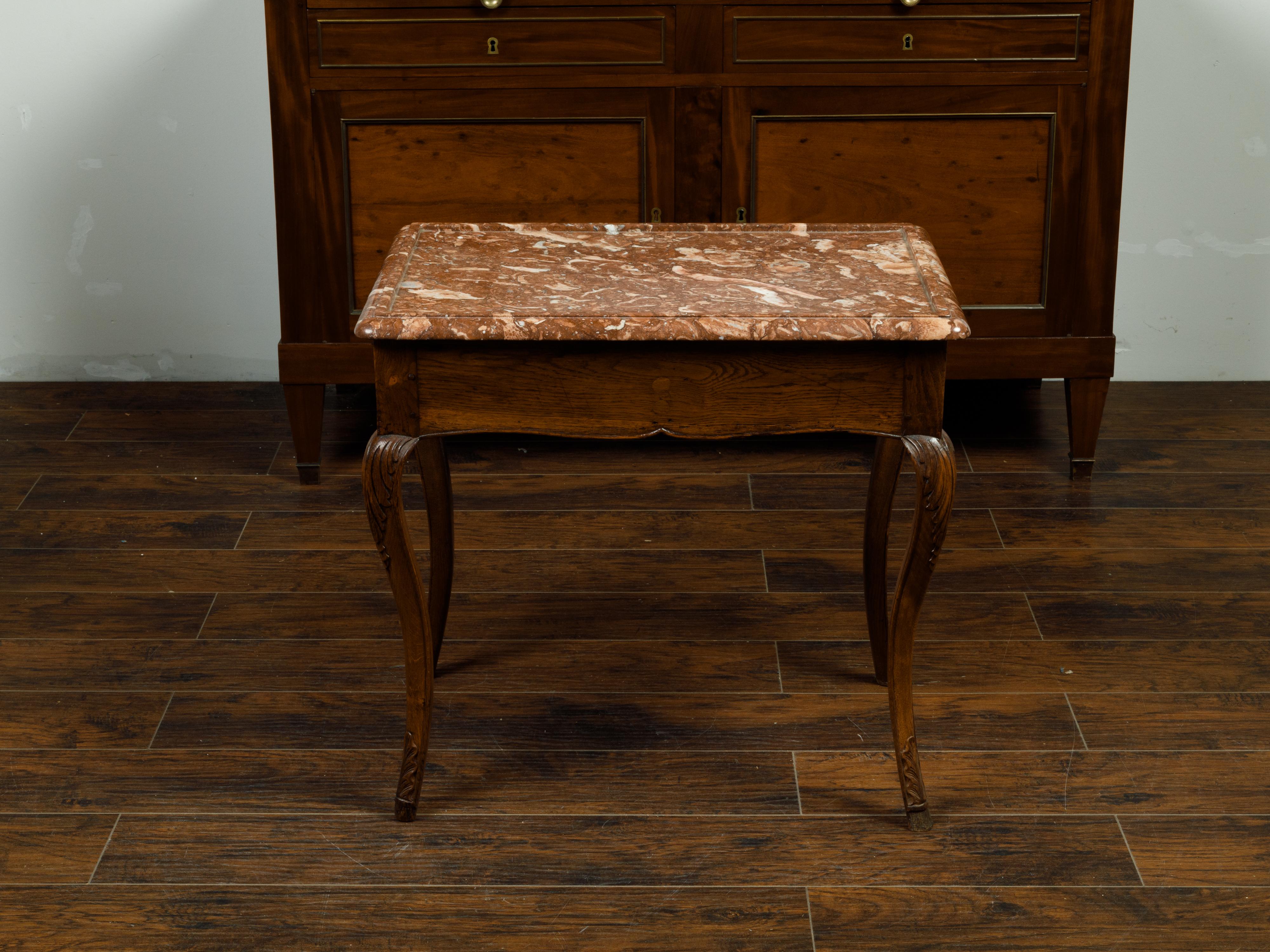 French 19th Century Louis XV Style Walnut Side Table with Red Marble Top For Sale 7