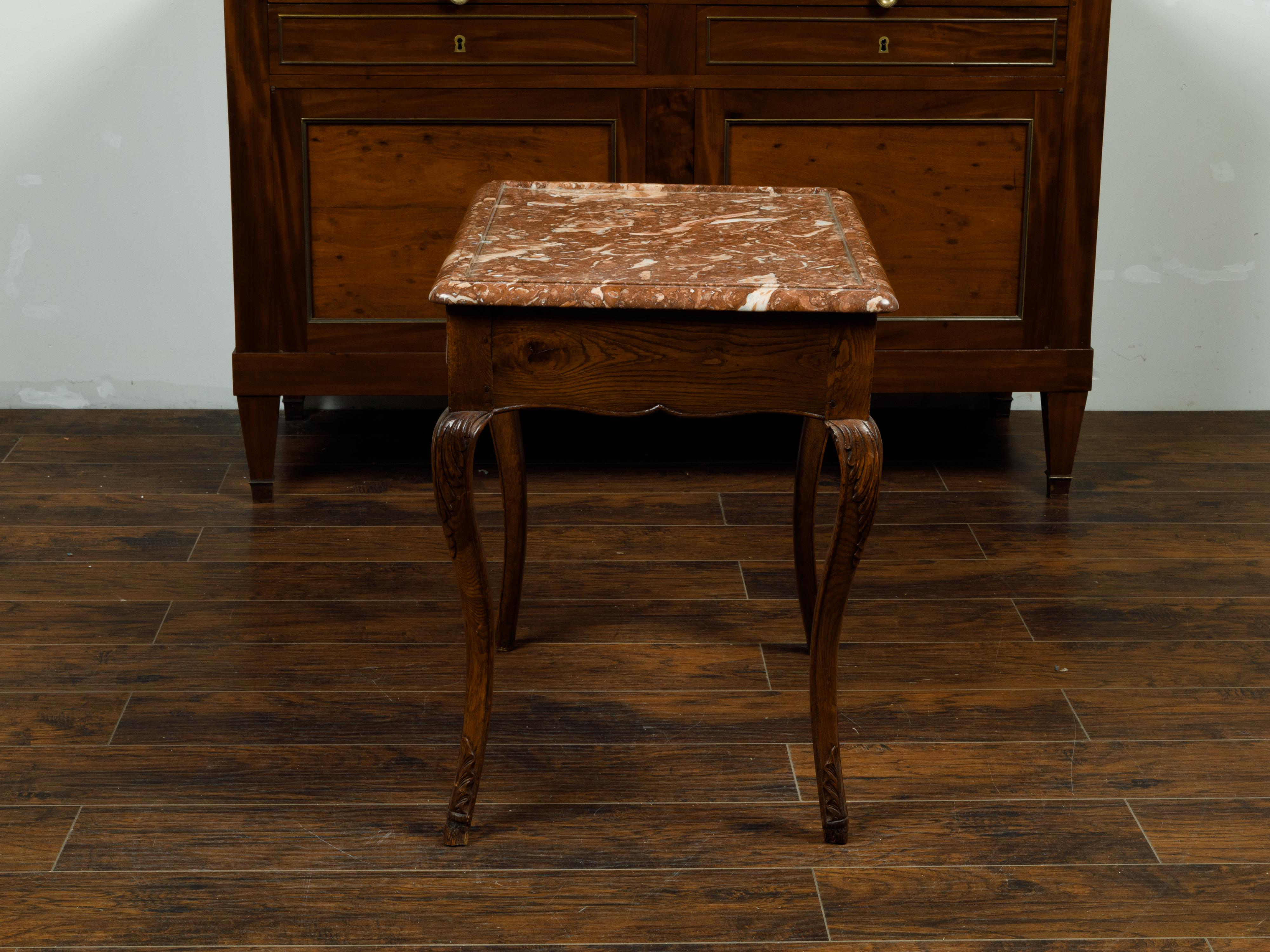 French 19th Century Louis XV Style Walnut Side Table with Red Marble Top For Sale 8