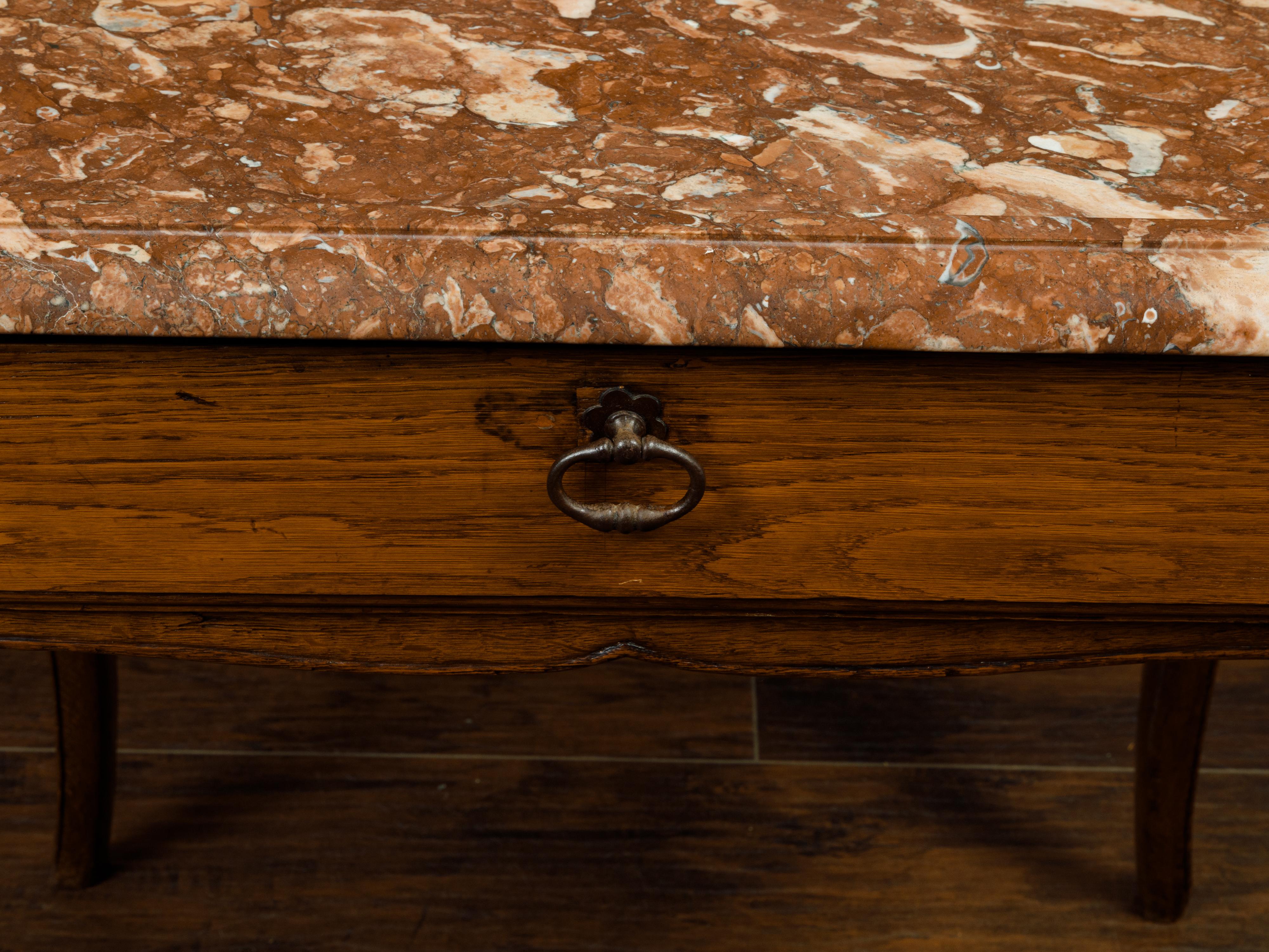 French 19th Century Louis XV Style Walnut Side Table with Red Marble Top In Good Condition For Sale In Atlanta, GA