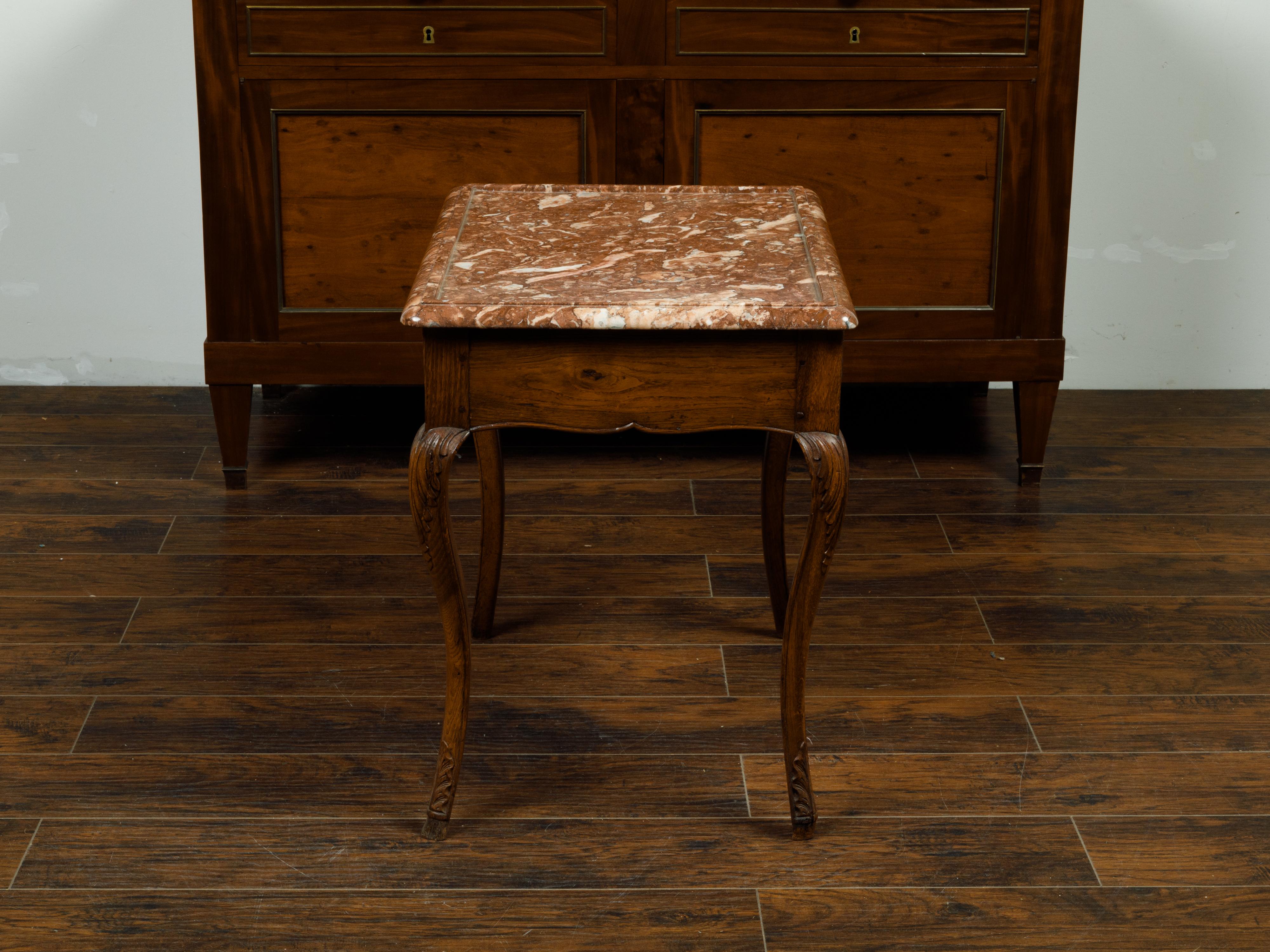 French 19th Century Louis XV Style Walnut Side Table with Red Marble Top For Sale 6