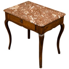 French 19th Century Louis XV Style Walnut Side Table with Red Marble Top