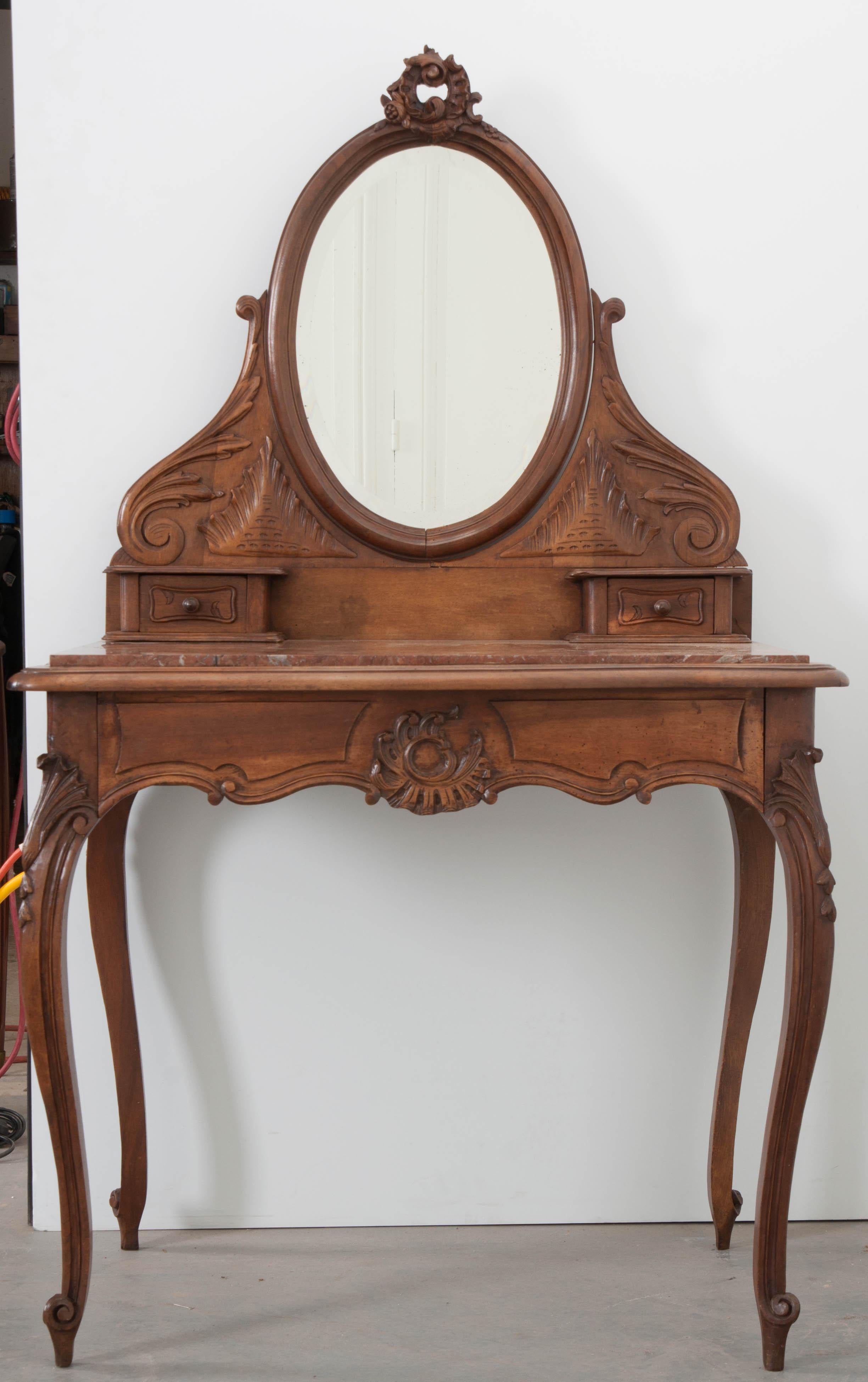Carved French, 19th Century Louis XV Style Walnut Vanity