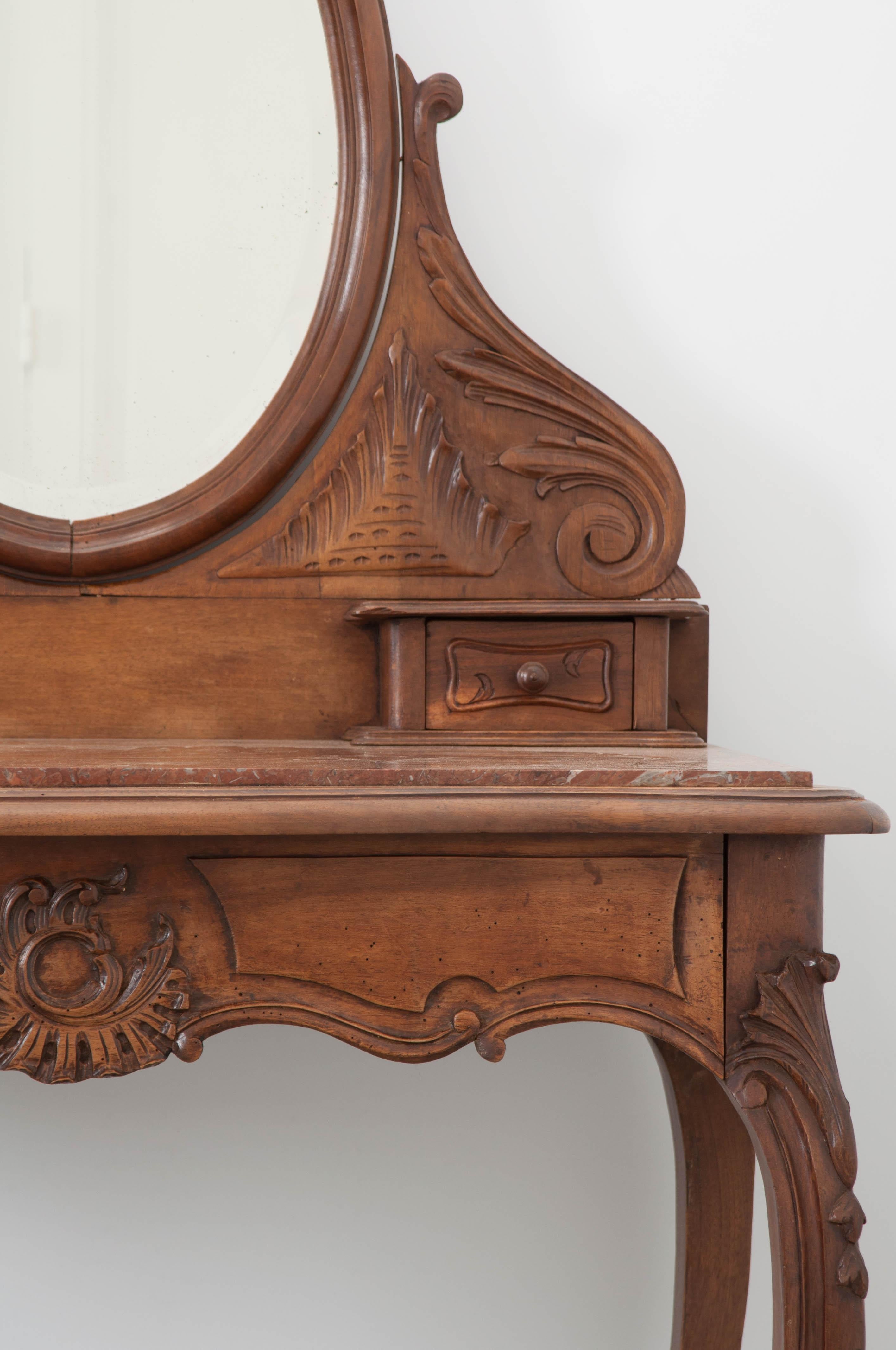 French, 19th Century Louis XV Style Walnut Vanity In Good Condition In Baton Rouge, LA