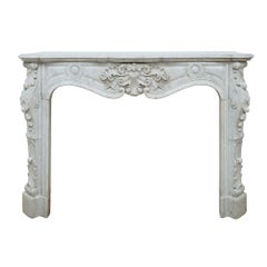 Antique French 19th Century Louis XV Style White Carrara Marble Mantel