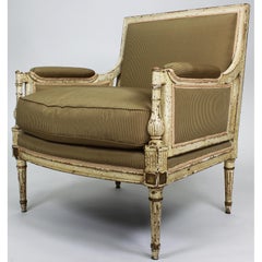 Fauteuil de salon français du 19ème siècle de style Louis XVI peint en blanc