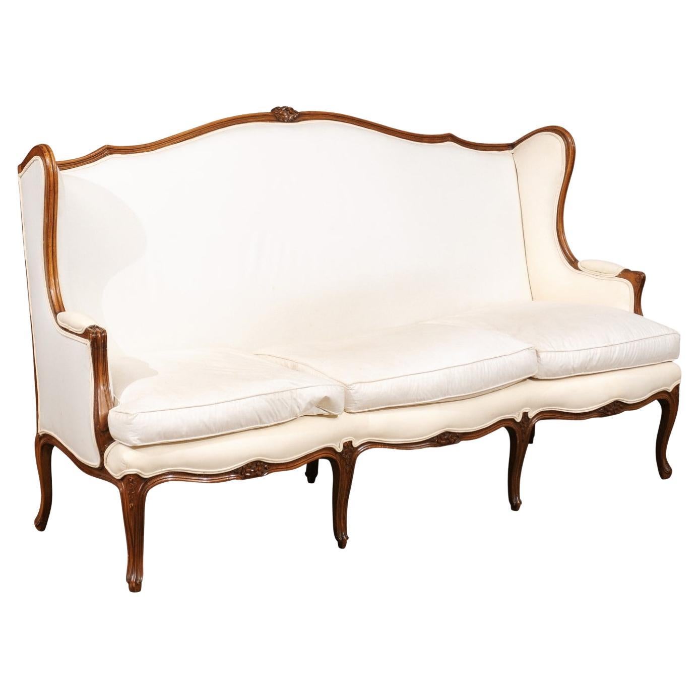 French, 19th Century Louis XV Style Wooden Three-Seat Canapé à Oreilles h88a For Sale