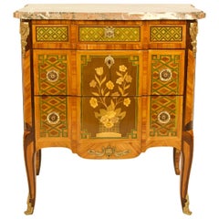 French 19th Century Louis XV Transition Marquetry Commode or Chest of Drawers