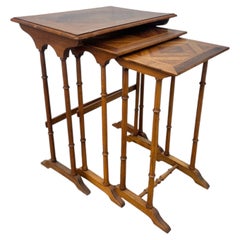 French 19th Century Louis XV Walnut Bamboo Style Nesting Tables