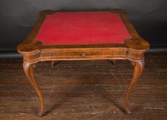 French 19th Century Louis XV Walnut Leather Inlaid Card Table