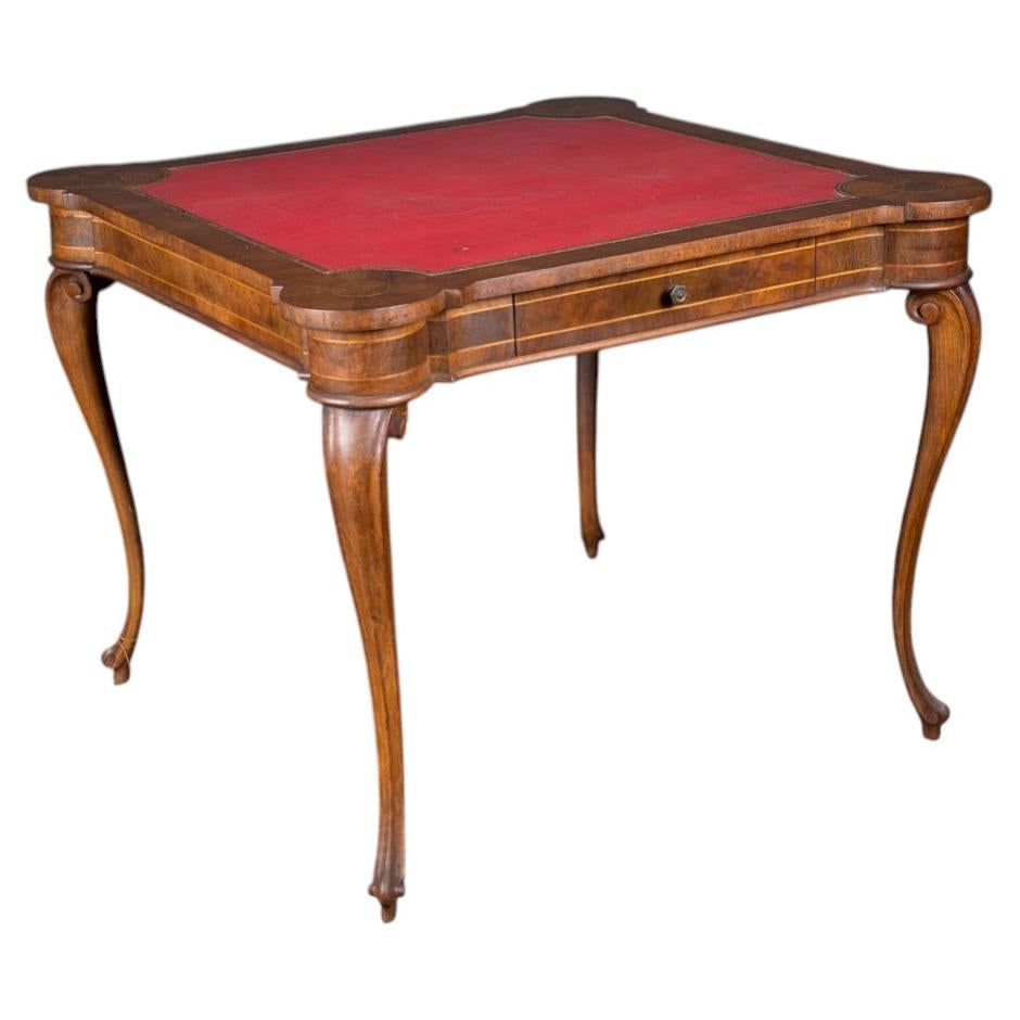 French 19th Century Louis XV Walnut Leather Inlaid Card Table