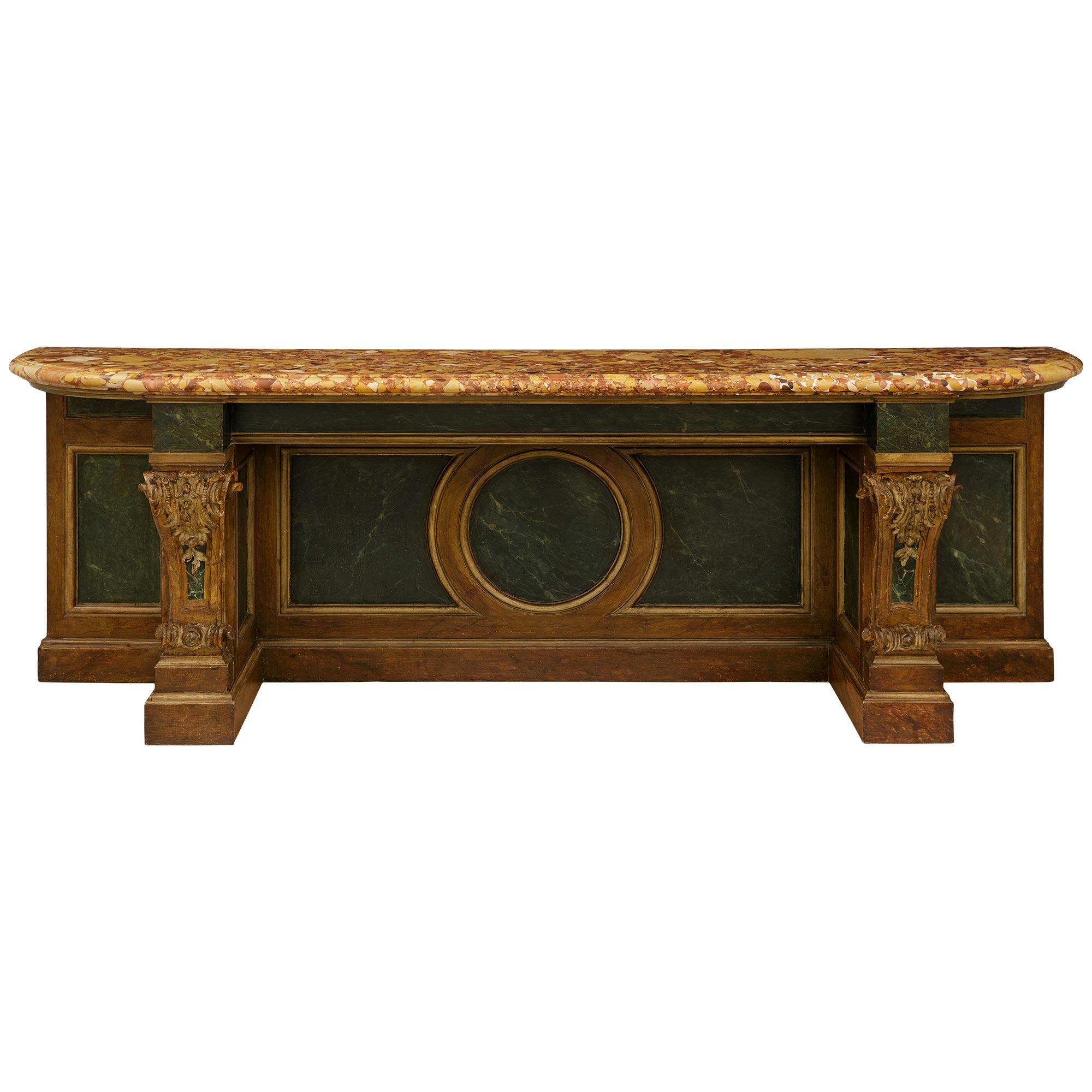 Console en bois patiné et marbre du XIXe siècle de style Louis XV/XVI en vente