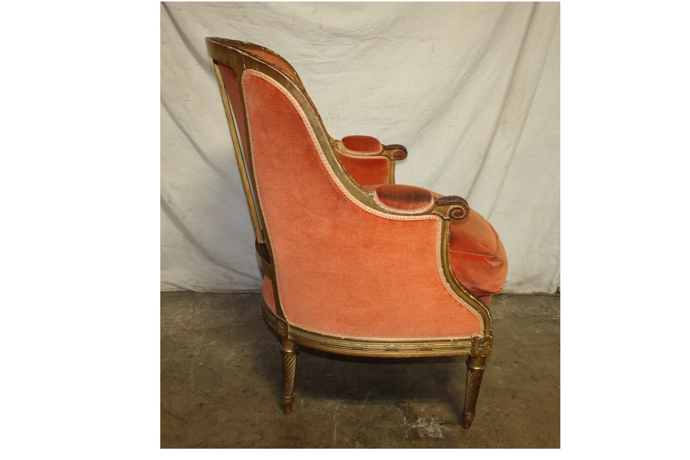 Velvet French 19th Century Louis XVI Bergere Chair