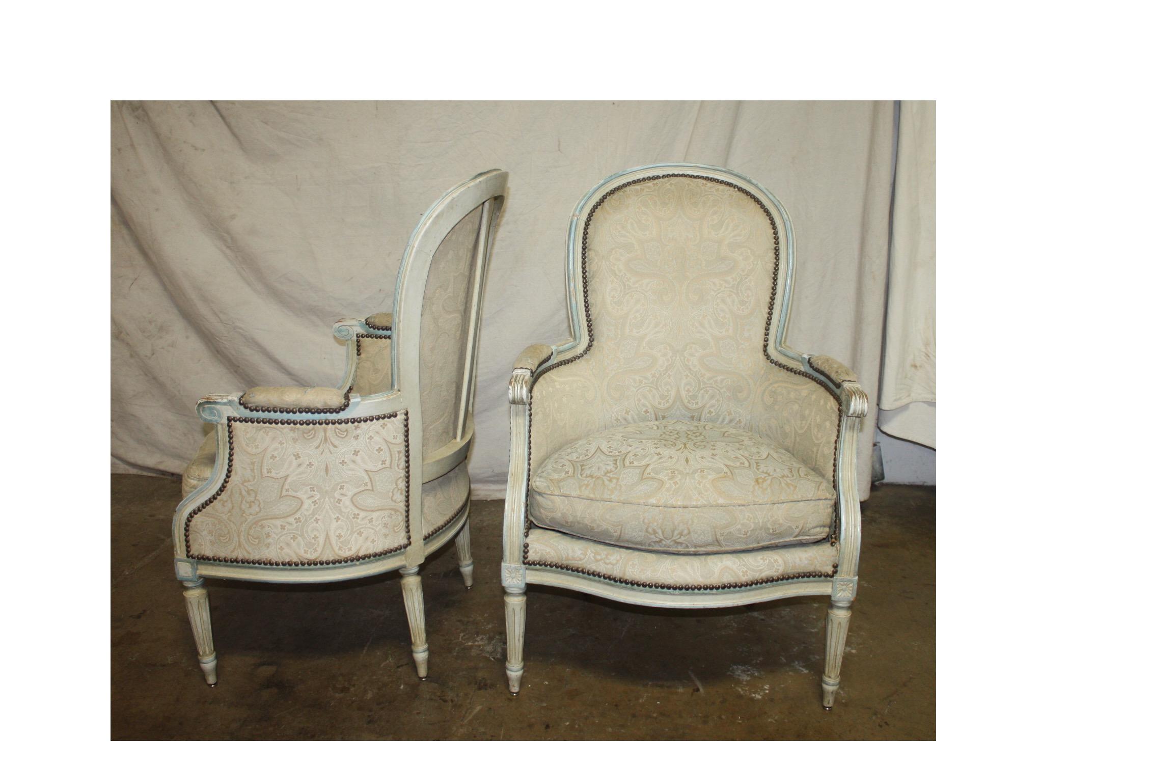 Wood French 19th Century Louis XVI Bergère Chairs