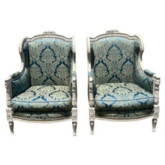 Fauteuils bergère français de style Louis XVI du XIXe siècle - Lot de 2